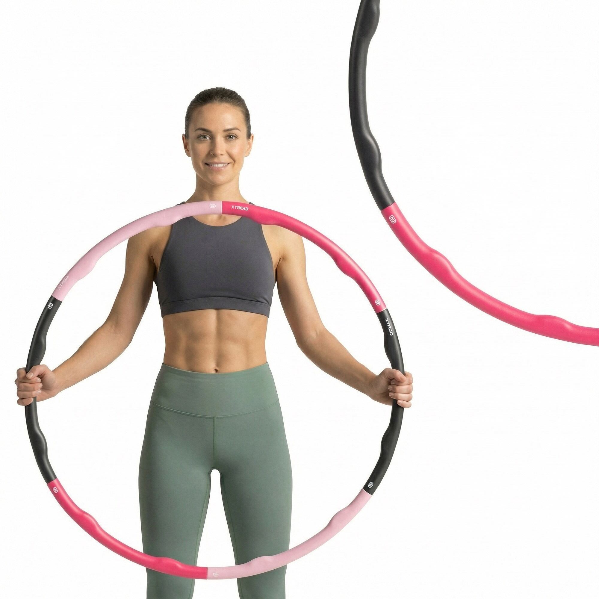 Hula hop massaging XTREXO pink100cm FOLDING LIGHTWEIGHT AND COMFORTABLE FOR EXERCISE