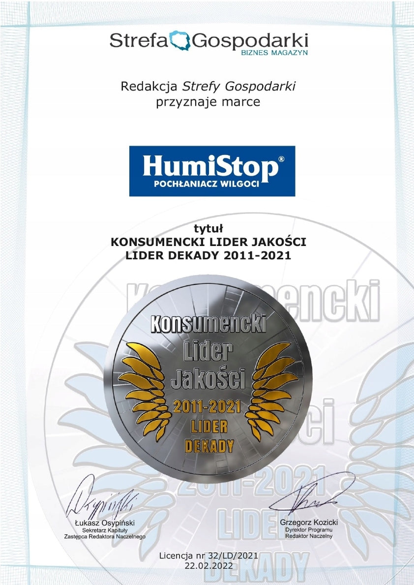 HumiStop MAXI Moisture Absorber PZH Certificate Indicator 800g per 30m2 EAN (GTIN) 5906239000505