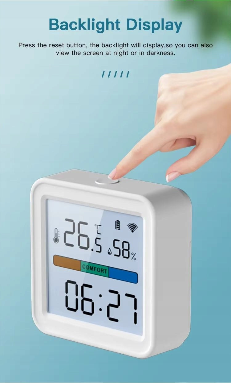 Humidity Temperature Sensor Clock TUYA SMART LIFE WIFI LCD Thermometer Batteries included no