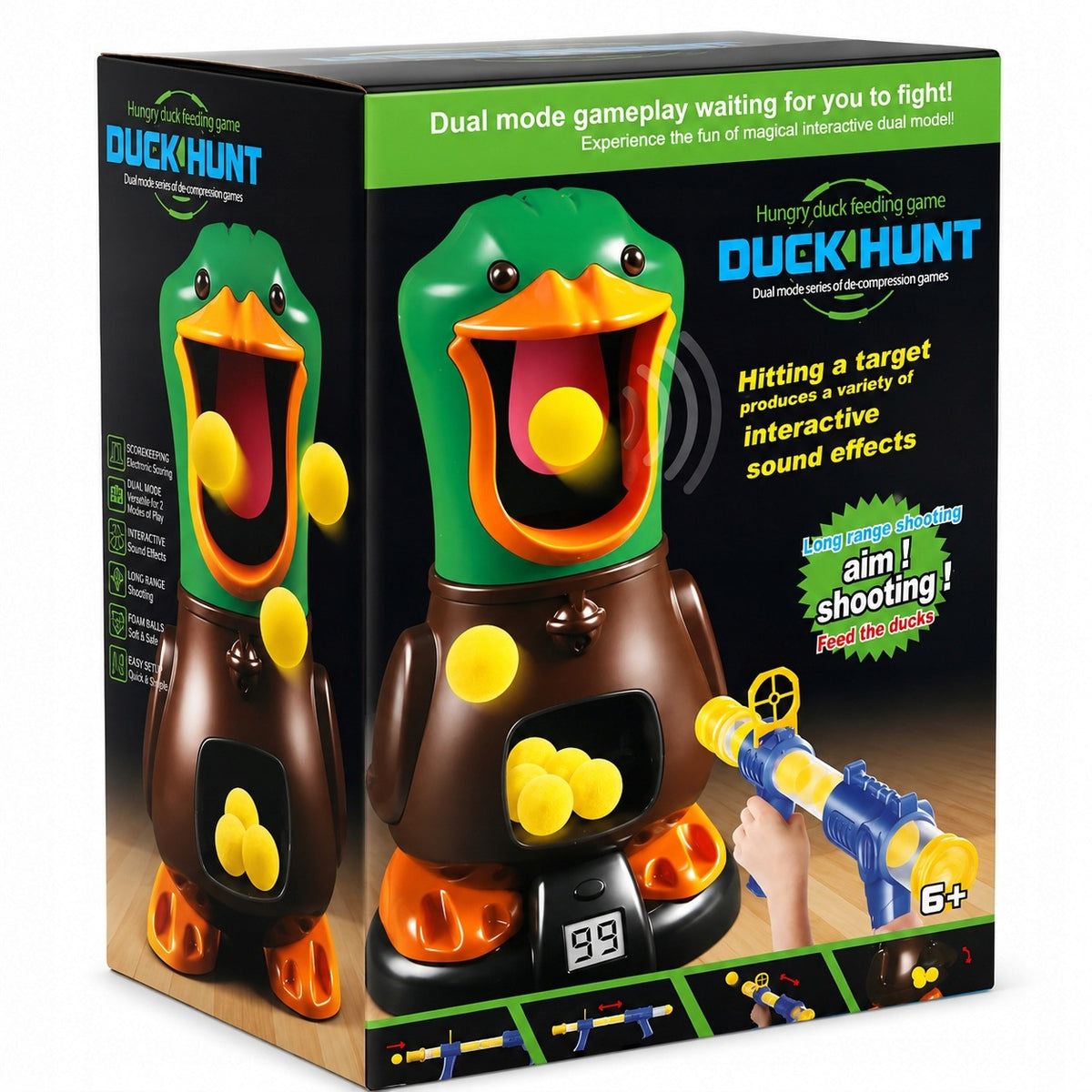 Hungry Duck arcade game with 2 guns and 48 balls for kids 3+ Manufacturer code Głodna kaczka - Strzelanie do celu 2 pistolet