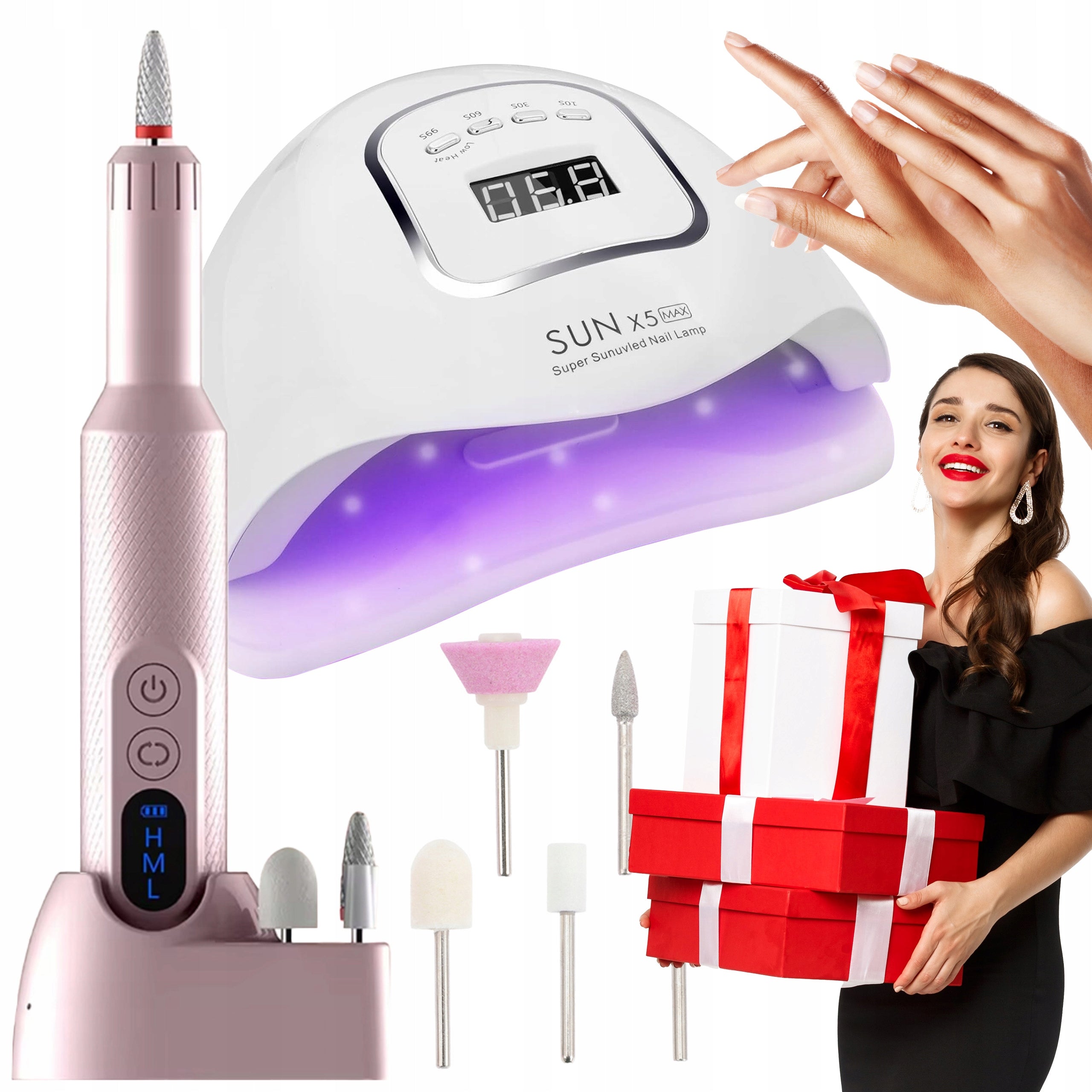 Hybrid Nail Set FOR GIFT UV LAMP 80W + PROFESSIONAL MILLING MACHINE Packaging status original