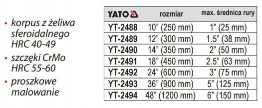 Hydraulic pipe wrench 1200 mm Yato Brand Yato