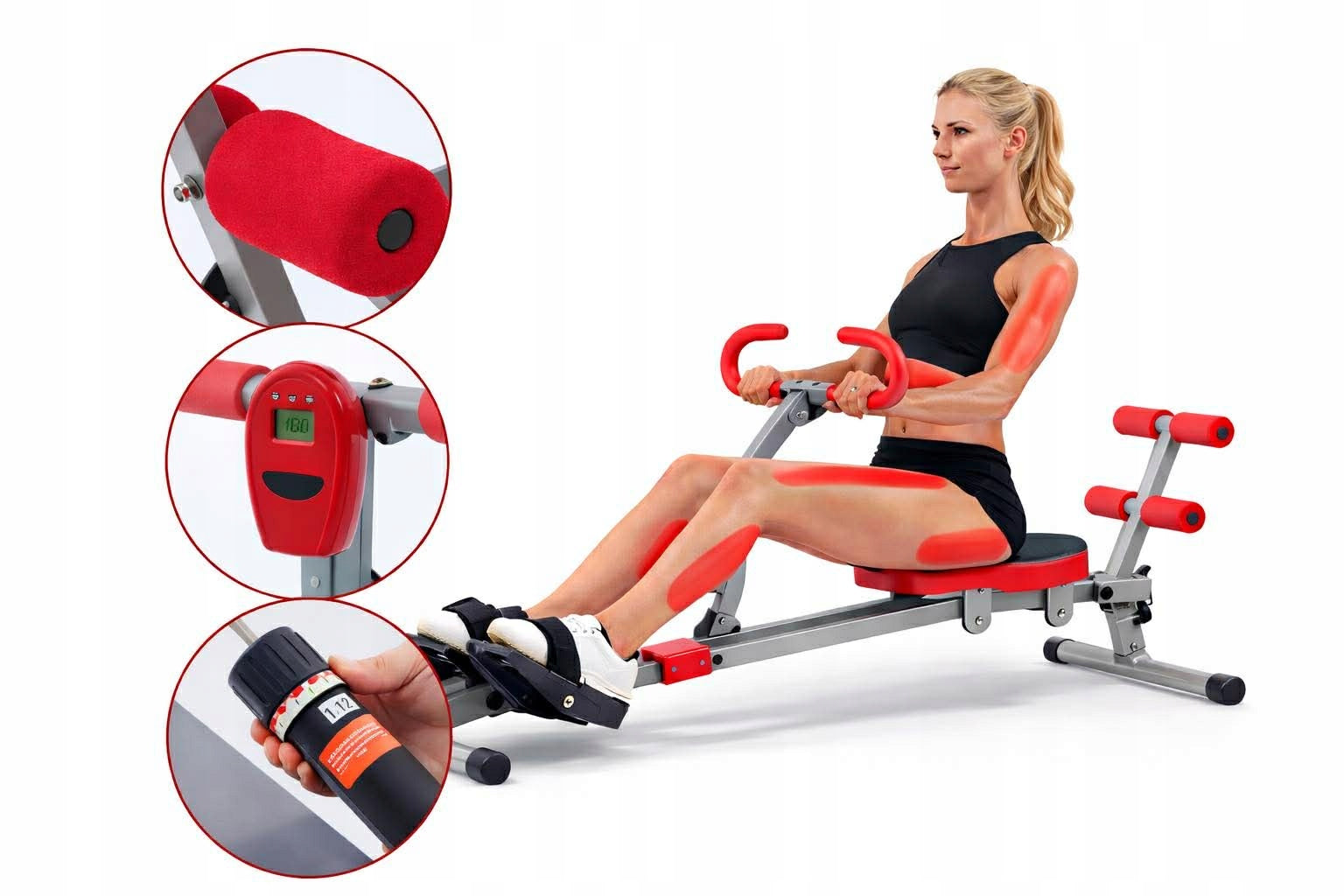 Hydraulic rowing machine/Abdomen trainer Styletics-12st. adjustable resistance, counter