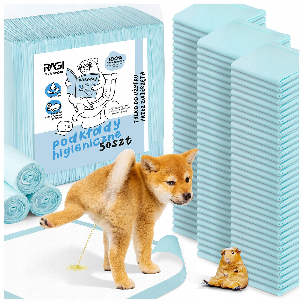 Hygienic Foundations for Dogs 90x60 50 Pcs ABSORBENT Dog Mats for