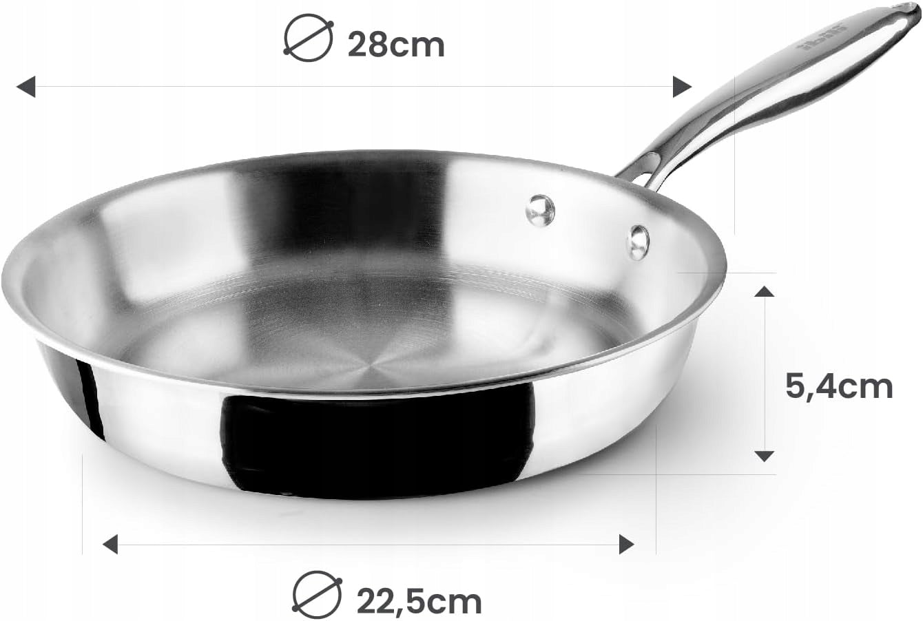 IBILI Three-layer frying pan, natural, 28 cm, stainless steel, suitable Coating stainless steel