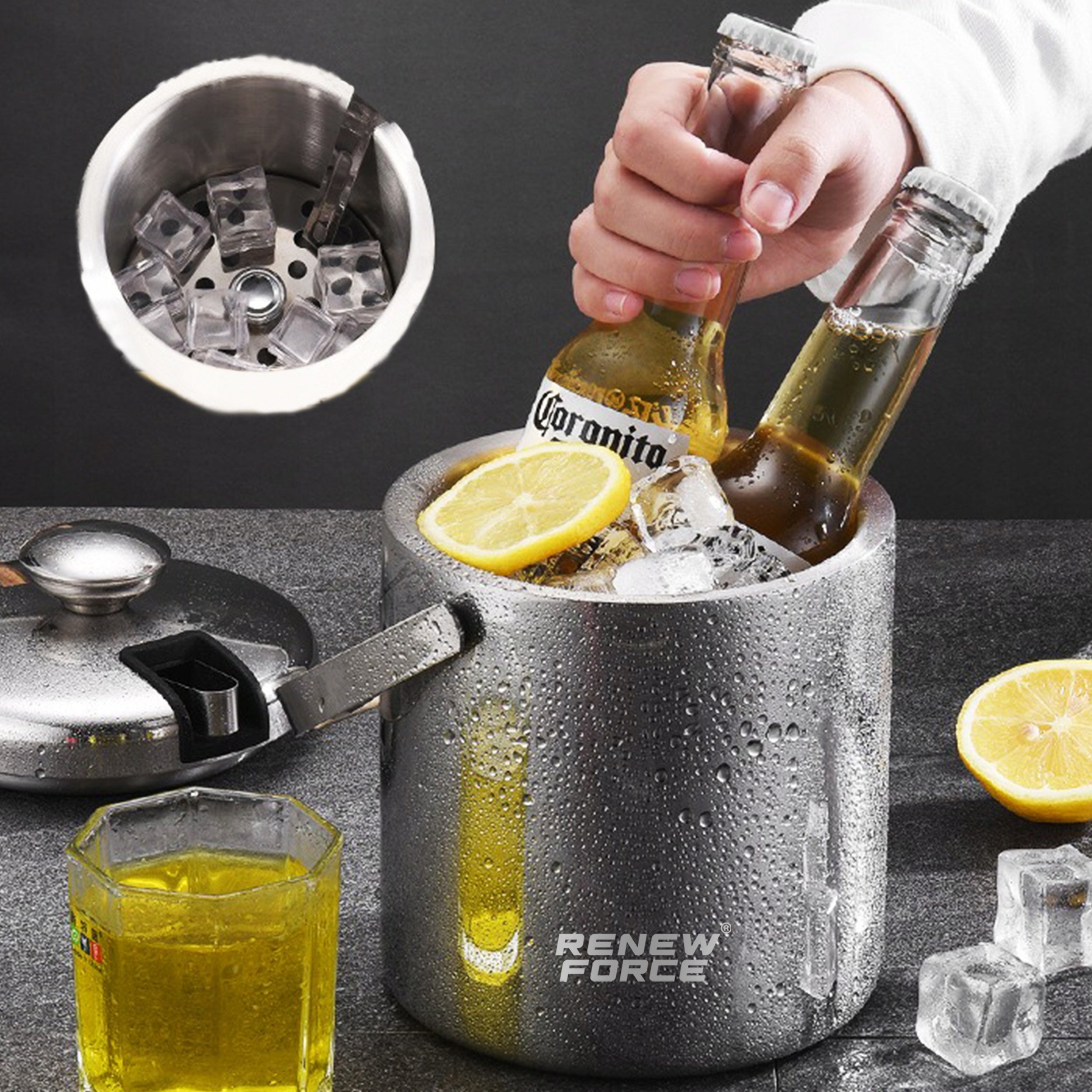 ICE BUCKET ICE CUBE BUCKET with PLIERS LID FOR SUMMER 1,3L Packaging status original