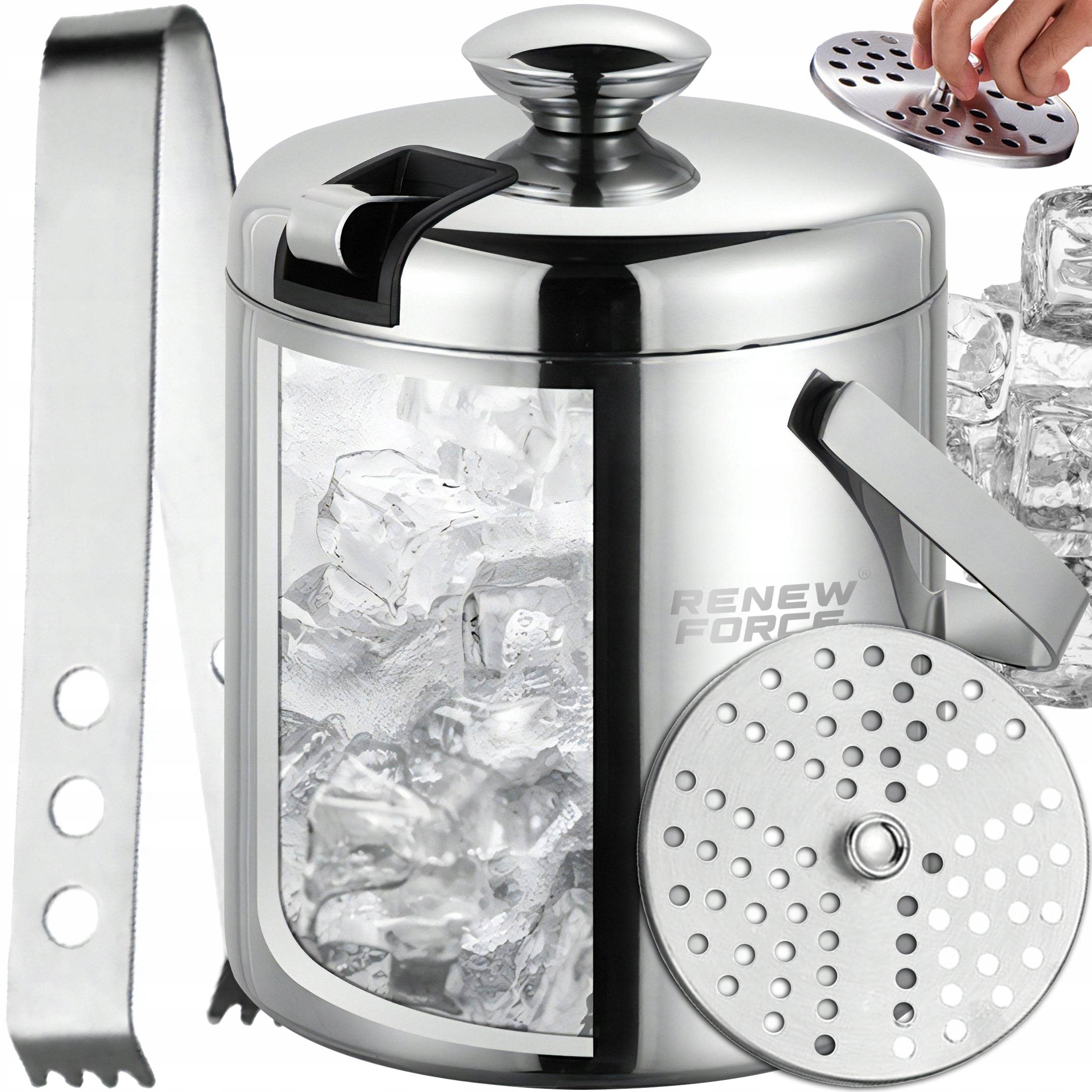 ICE BUCKET ICE CUBE BUCKET with PLIERS LID FOR SUMMER 1,3L