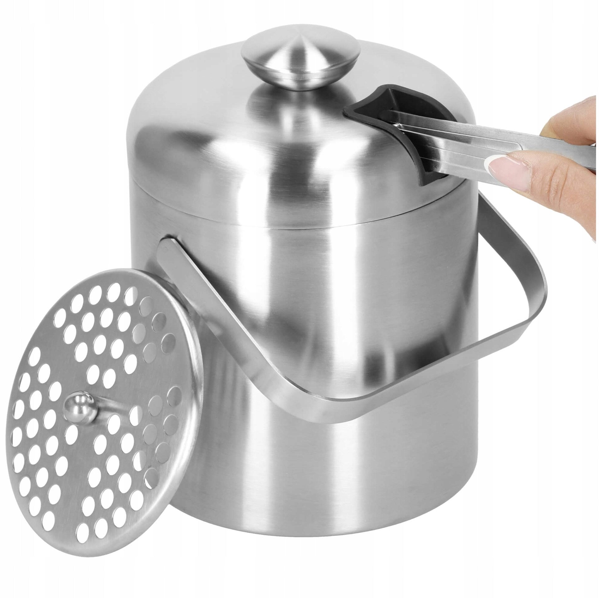 ICE BUCKET STEEL CONTAINER WITH ICE CUBE PLIERS + STRAINER 1,3L Kind bucket