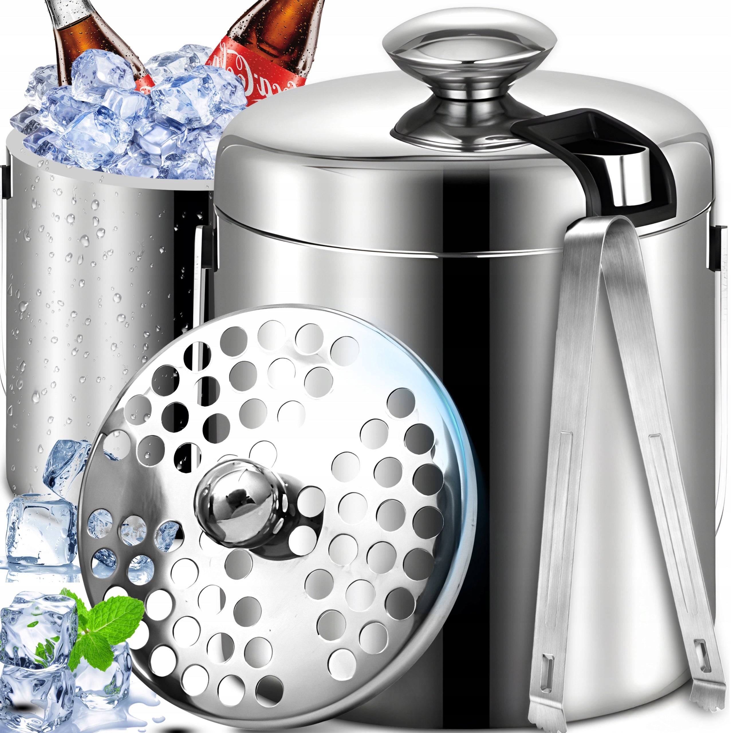 ICE BUCKET THERMAL COOLER ICE CONTAINER 1,3L + LID PLIERS