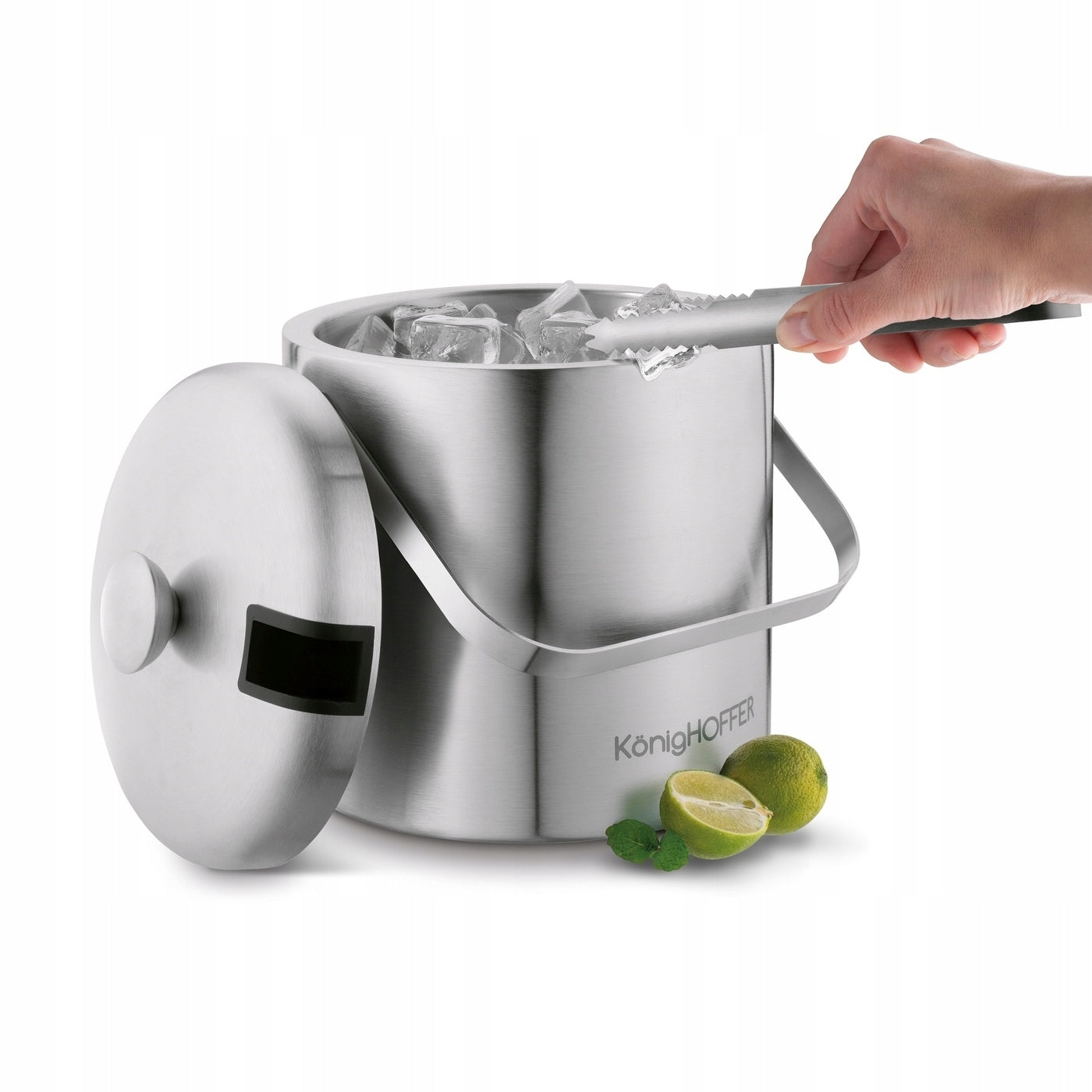 ICE BUCKET TONGS Satin LARGE ICE CONTAINER Konighoffer Lugo 3l