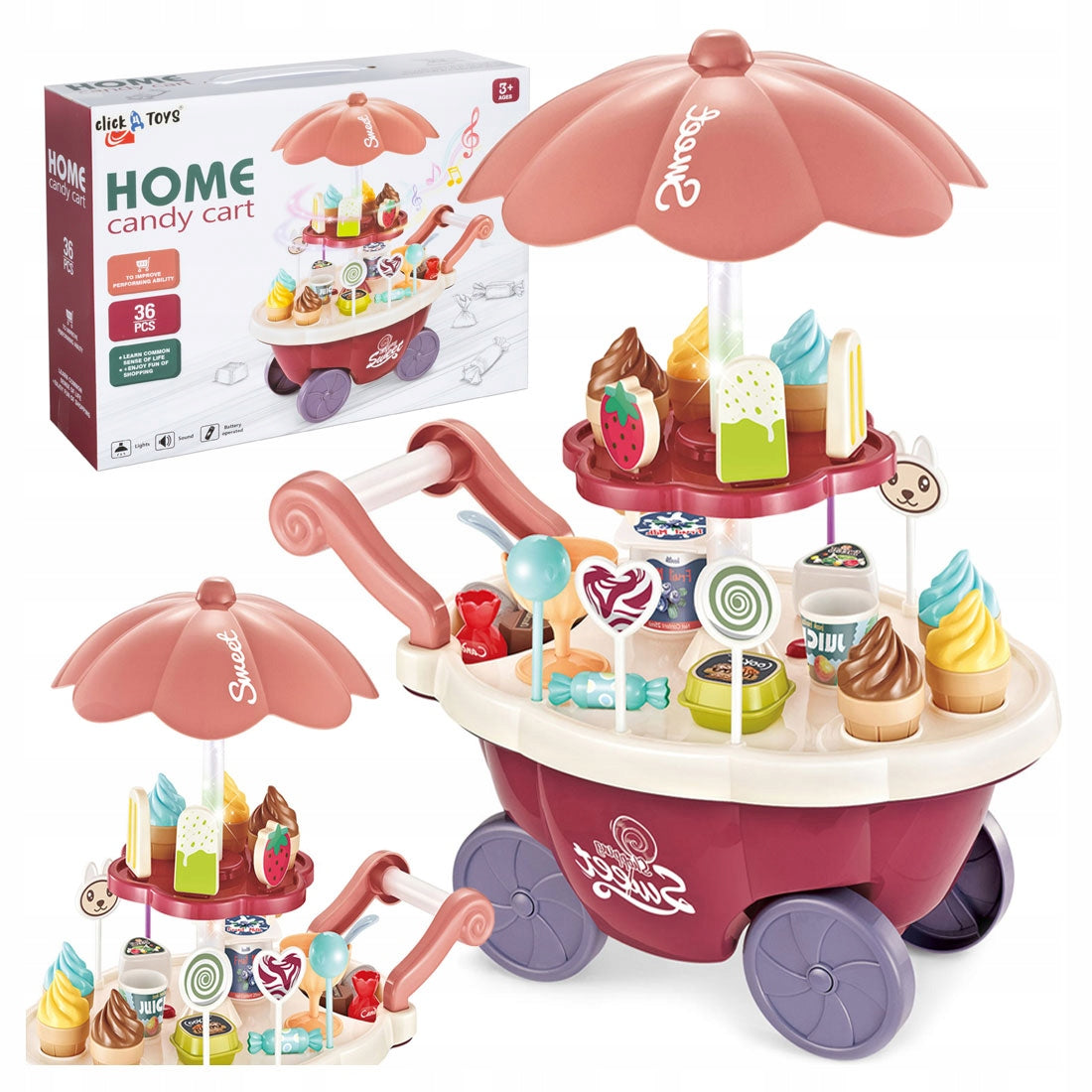 ICE CREAM PARLOR FOR CHILDREN SHOP TROLLEY CONFECTIONERY ICE CREAM LOLLIPOPS SOUND LED ROTATING