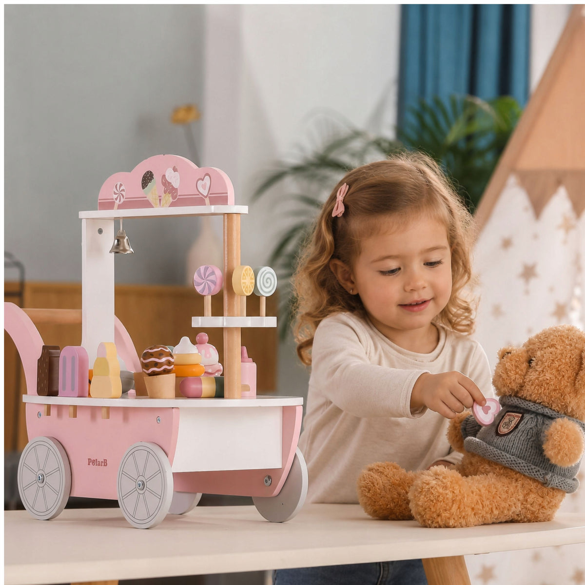 ICE CREAM SHOP CONFECTIONERY WOODEN SHOPPING CART 3in1 GIFT CHEF SET VIGA Manufacturer code 44054