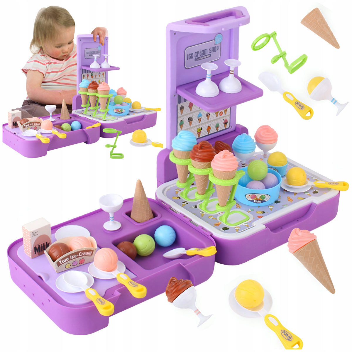 ICE CREAM SHOP ICE CREAM SUITCASE KITCHEN SHOP CONFECTIONERY PORTABLE 3in1 Packaging status original