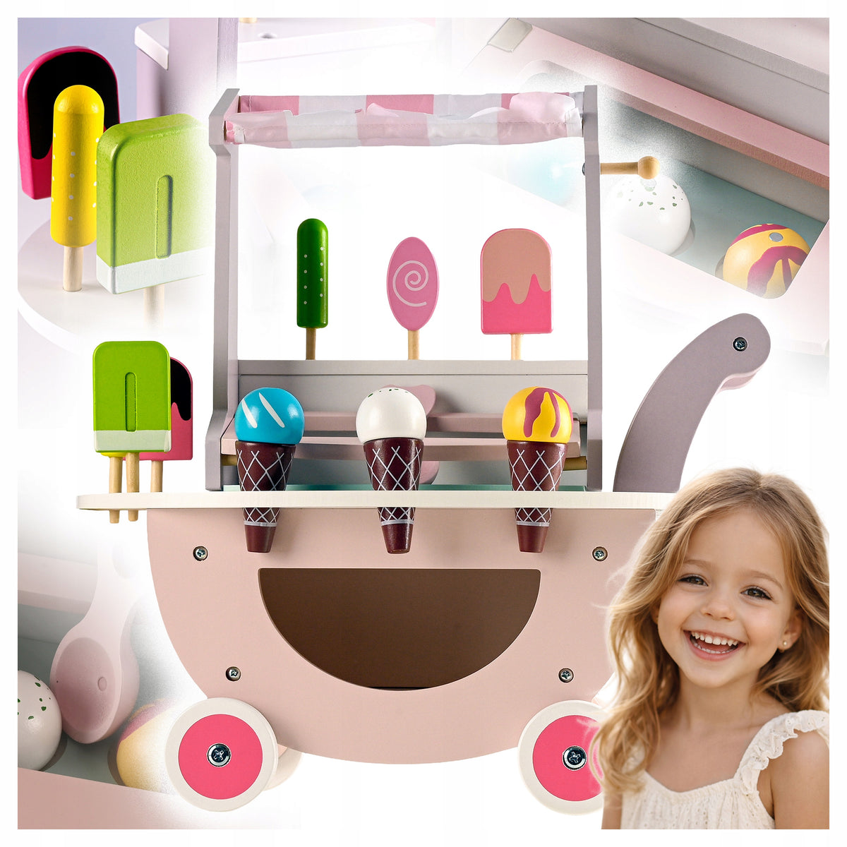 ICE CREAM Trolley SET WOODEN EDUCATIONAL TOY FOR KIDS Packaging status original