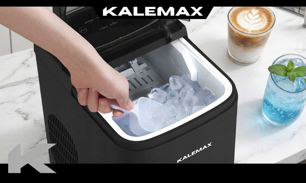 ICE MAKER 14KG FAST SILENT CUBE MACHINE + SPATULA KALEMAX Packaging status original