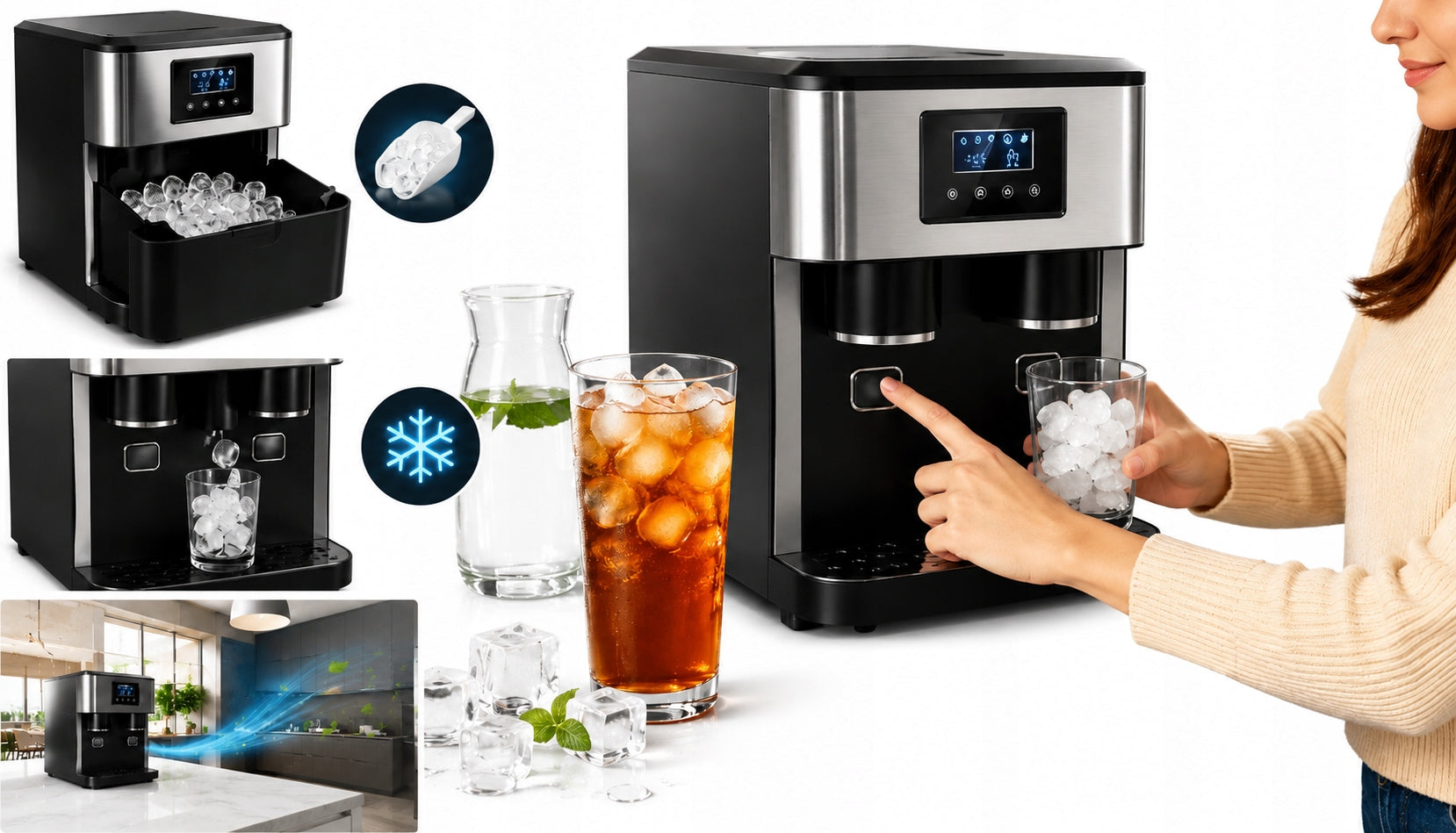 ICE MAKER 3in1 CRUSHER WATER DISPENSER 18KG/24H LED 380W TOUCH