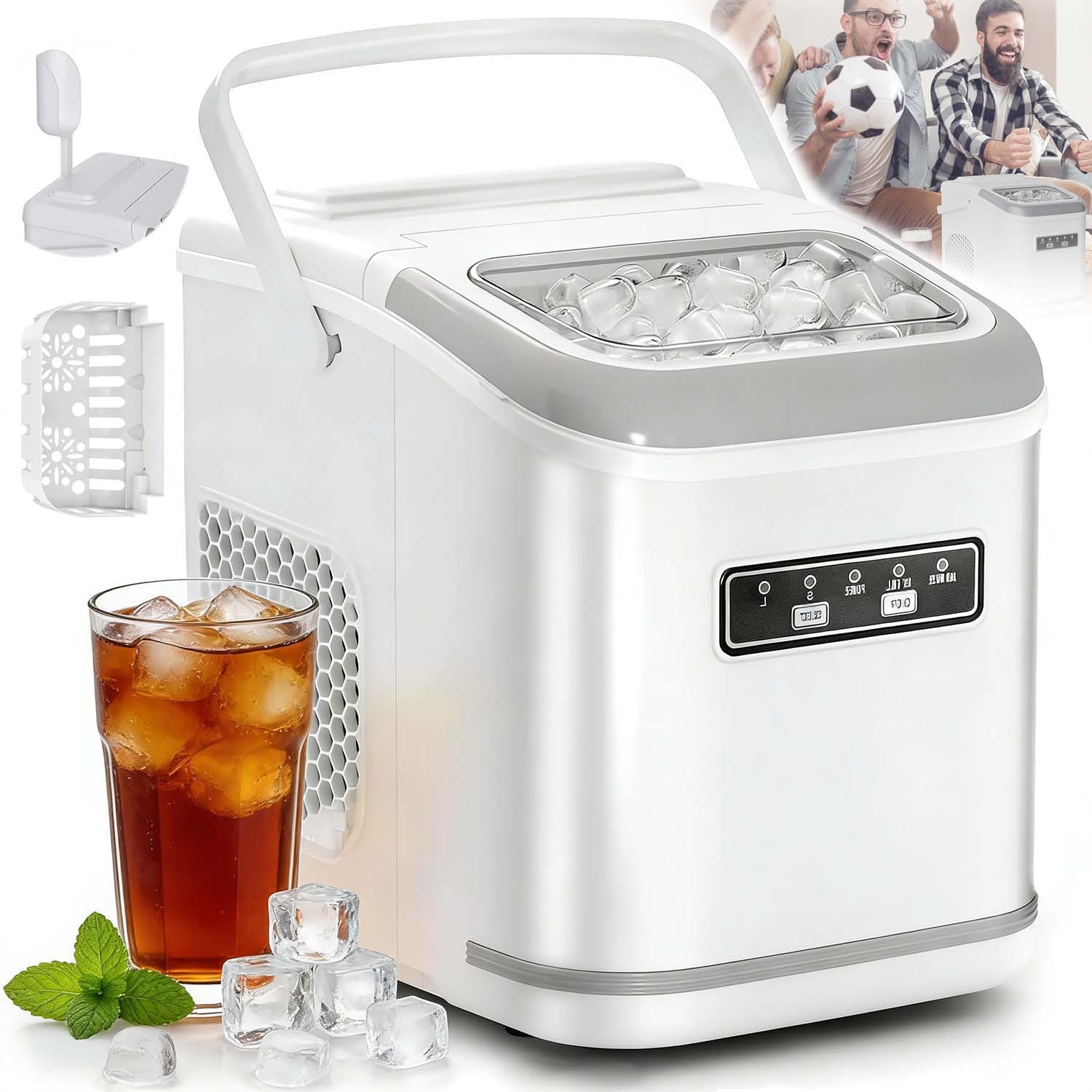 ICE MAKER EXPRESS ICE PORTABLE WITH LED SELF-CLEANING HANDLE