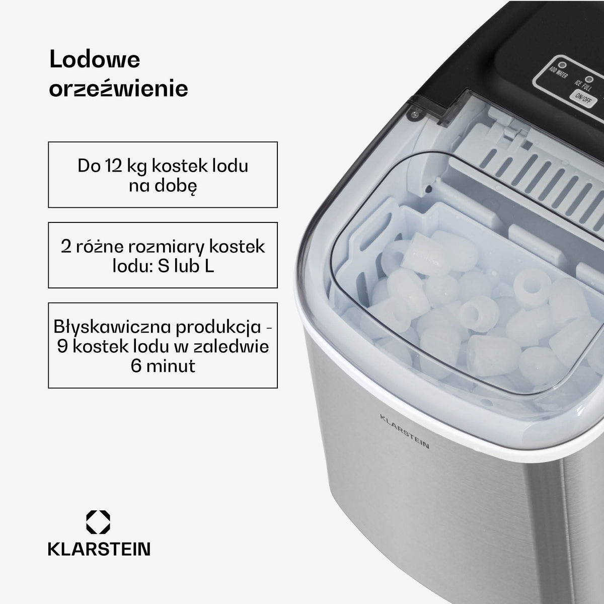 ICE MAKER KLARSTEIN HOMEMADE CUBE MACHINE 12KG/24H 1,3L SILVER Manufacturer code 10045220