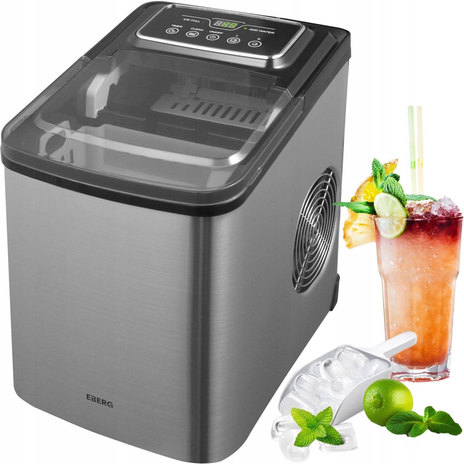 ICE MAKER STRONG 160W AUTOMATIC 12KG/24H EBERG STEEL LED Brand ICE CHEF