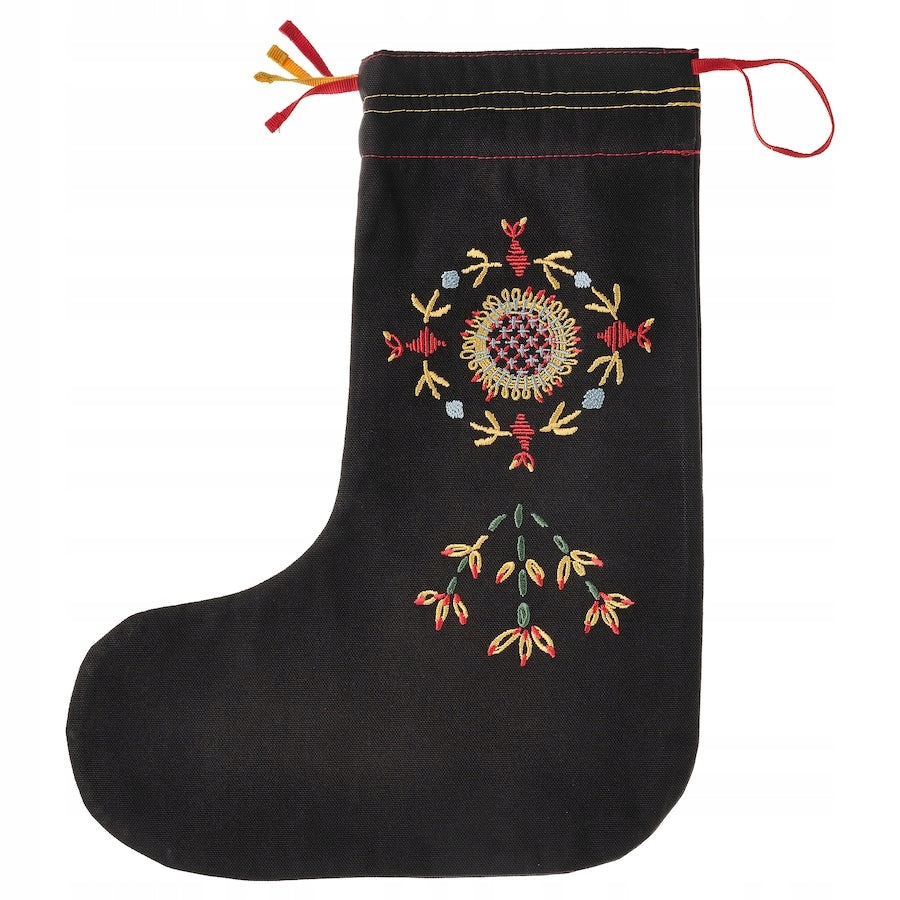 IKEA VINTERFINT Christmas sock for gifts black embroidery 40 cm