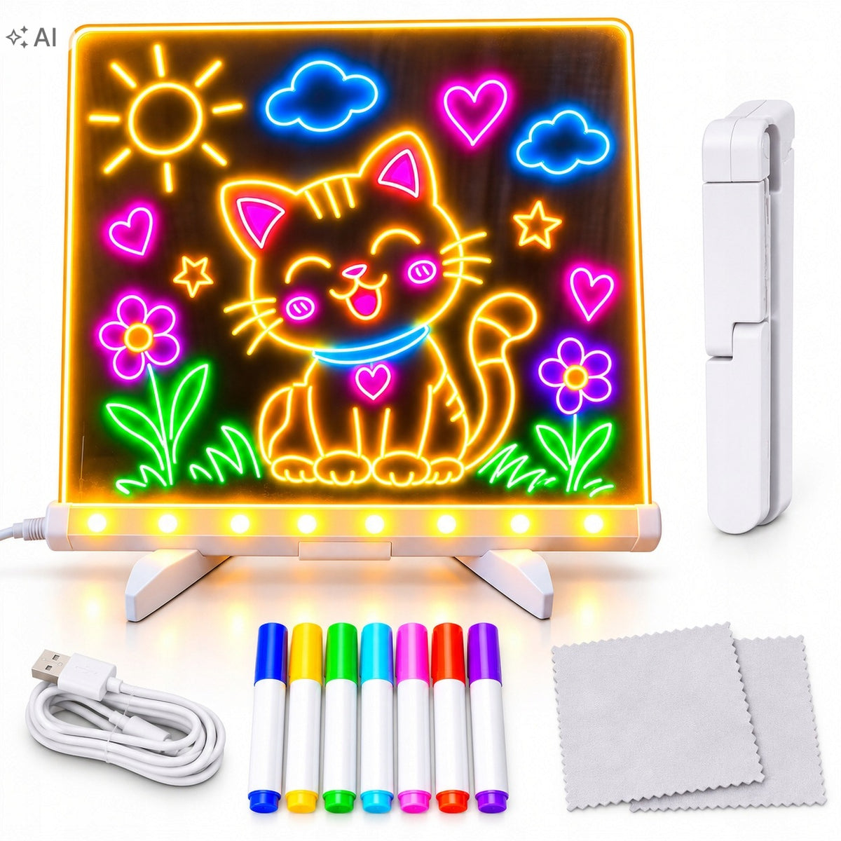ILLUMINATED LED BOARD FOR KIDS TO DRAW WITH LIGHT 20x20 USB PENS