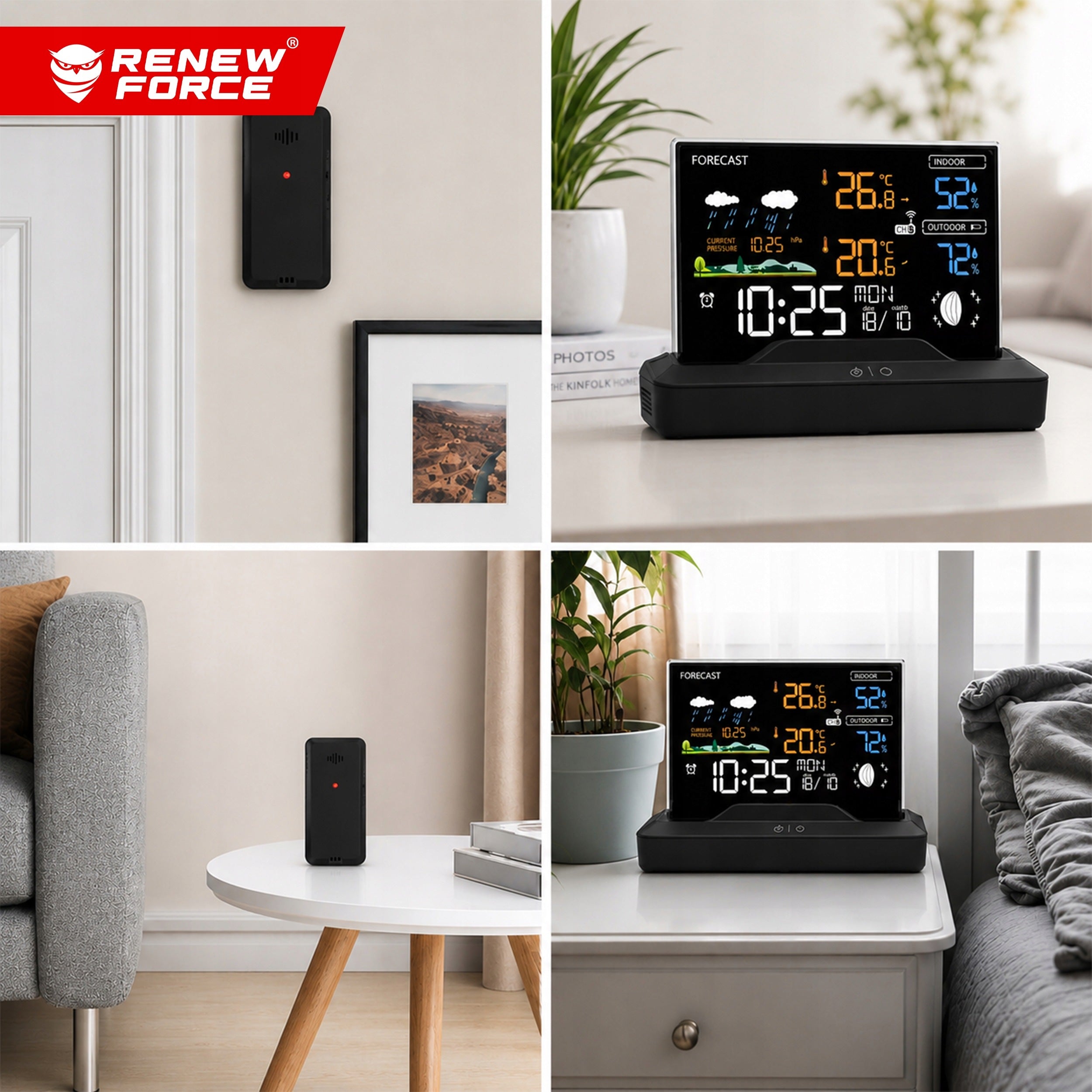 ILLUMINATED WEATHER WIRELESS WEATHER STATION THERMOMETER CLOCK ALARM CLOCK Manufacturer code WILGOTNOŚCIOMIERZ Z CZUJNIKIEM POGODY DCF RCC