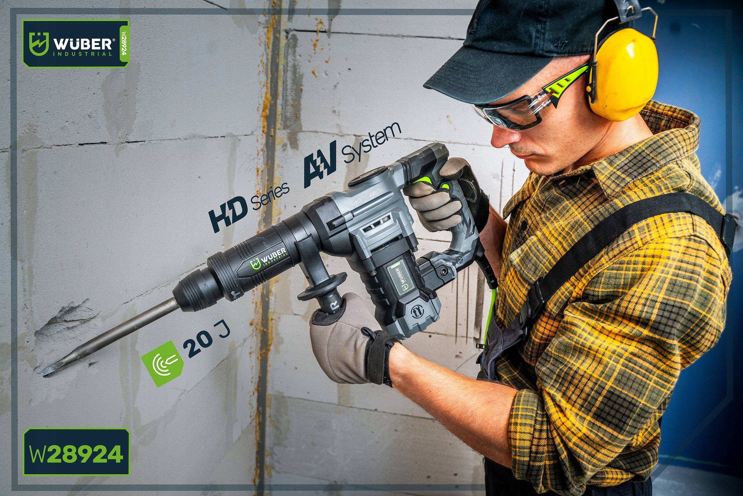 IMPACT DEMOLITION HAMMER SDS MAX SUITCASE 2 CHISELS 1400W 20J FOR CONCRETE WUBER Manufacturer code W28924 MŁOT WYBURZENIOWY WUBER