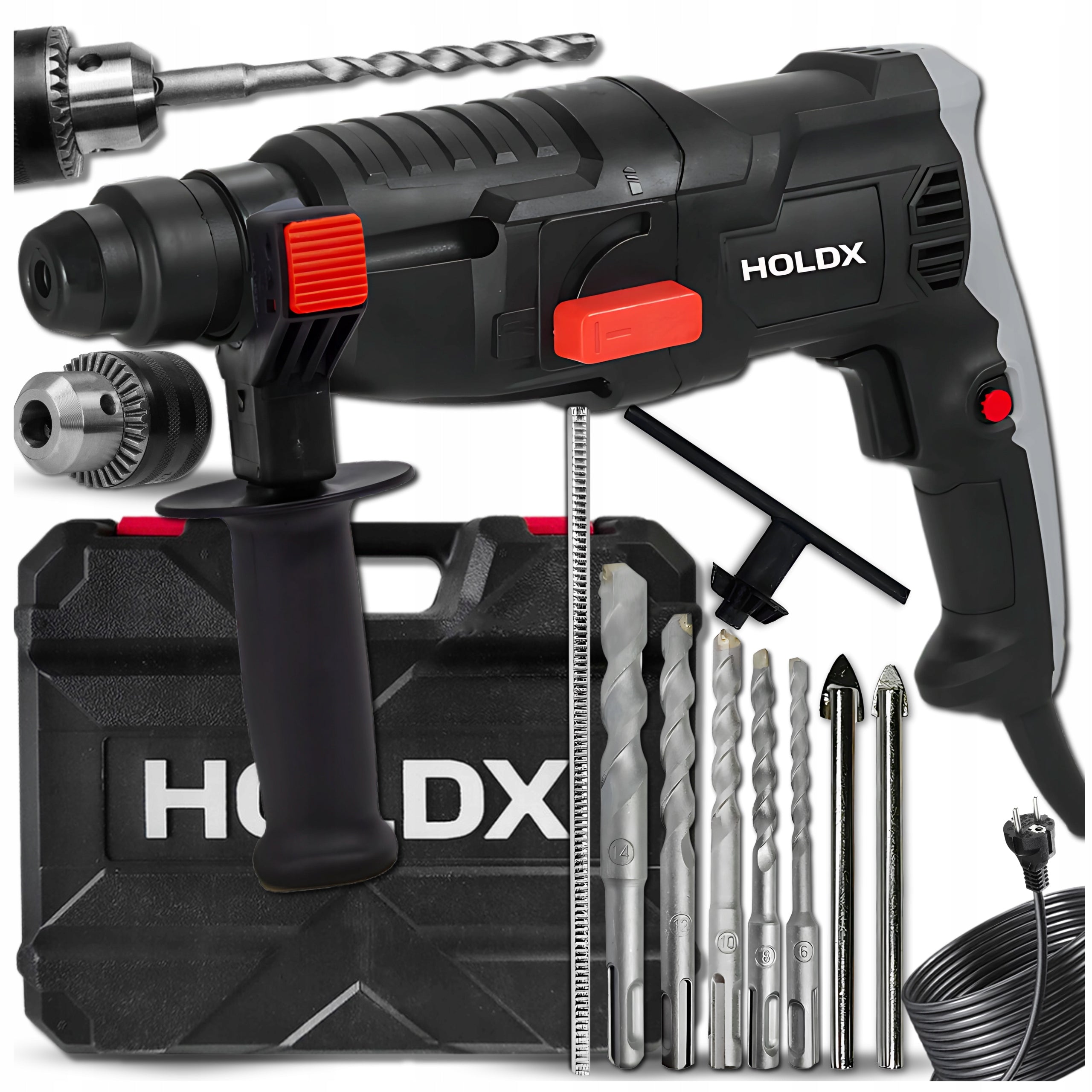 IMPACT DRILL 2500W 230V HOLDX SDS STRONG HAMMER DRILL BIT SET