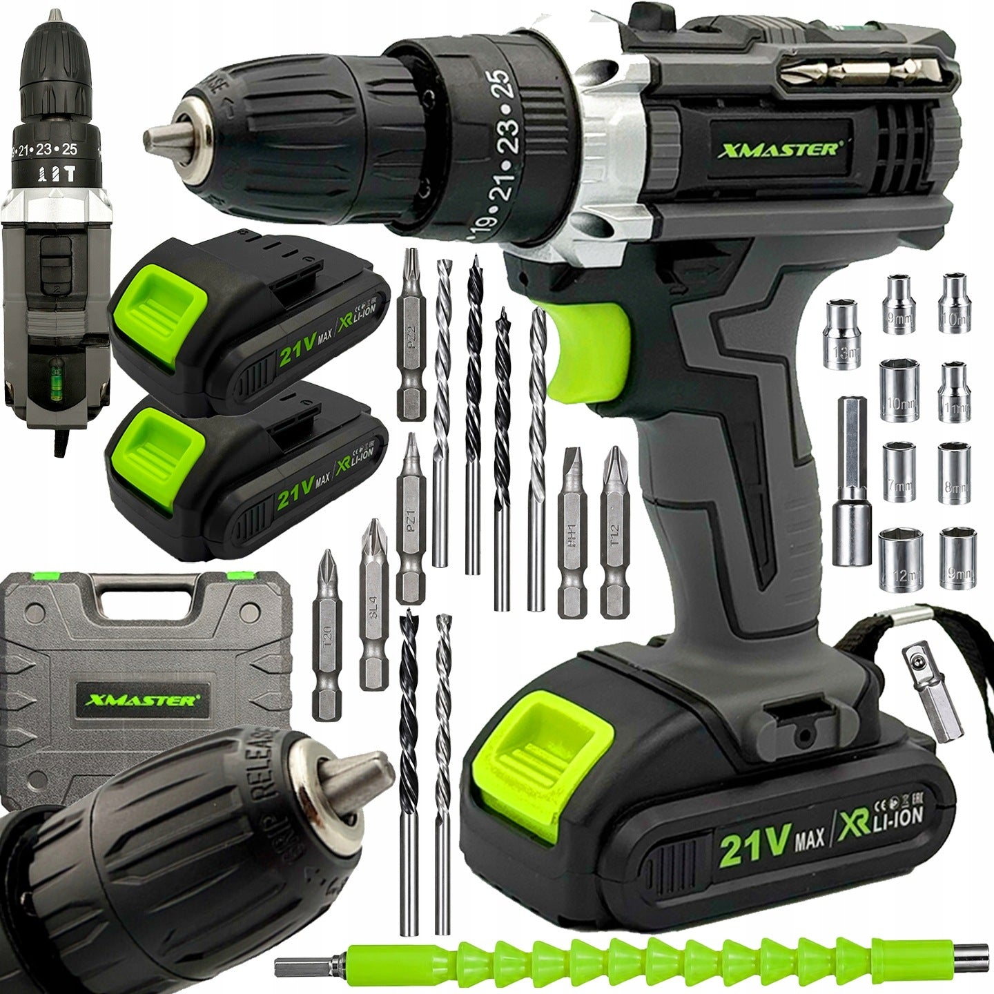 IMPACT DRILL CORDLESS SCREWDRIVER BITS CAPS SUITCASE SET 2xAKU