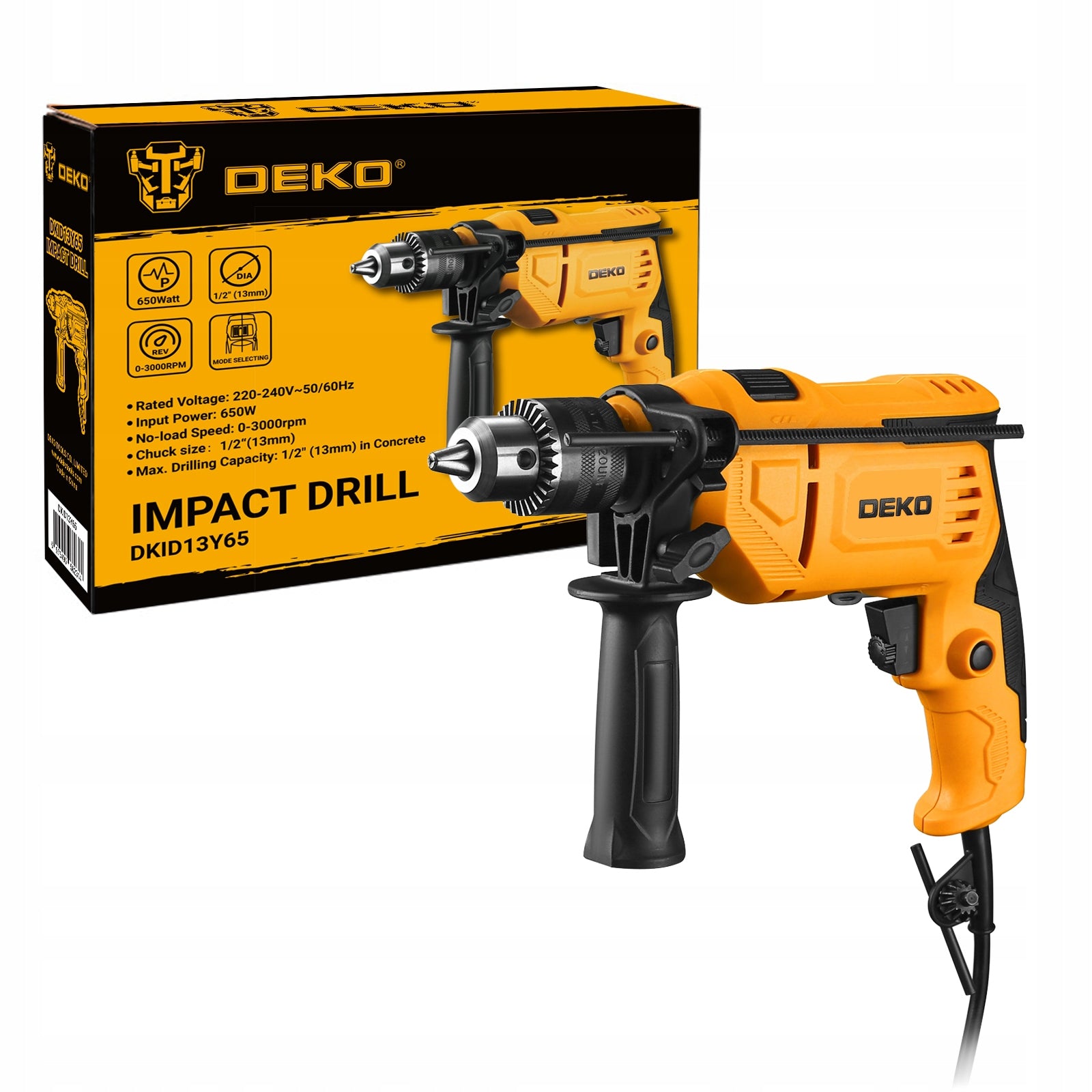 IMPACT DRILL DEKO 650W KEY ROTATION ADJUSTMENT 13MM Manufacturer code DKID13Y65