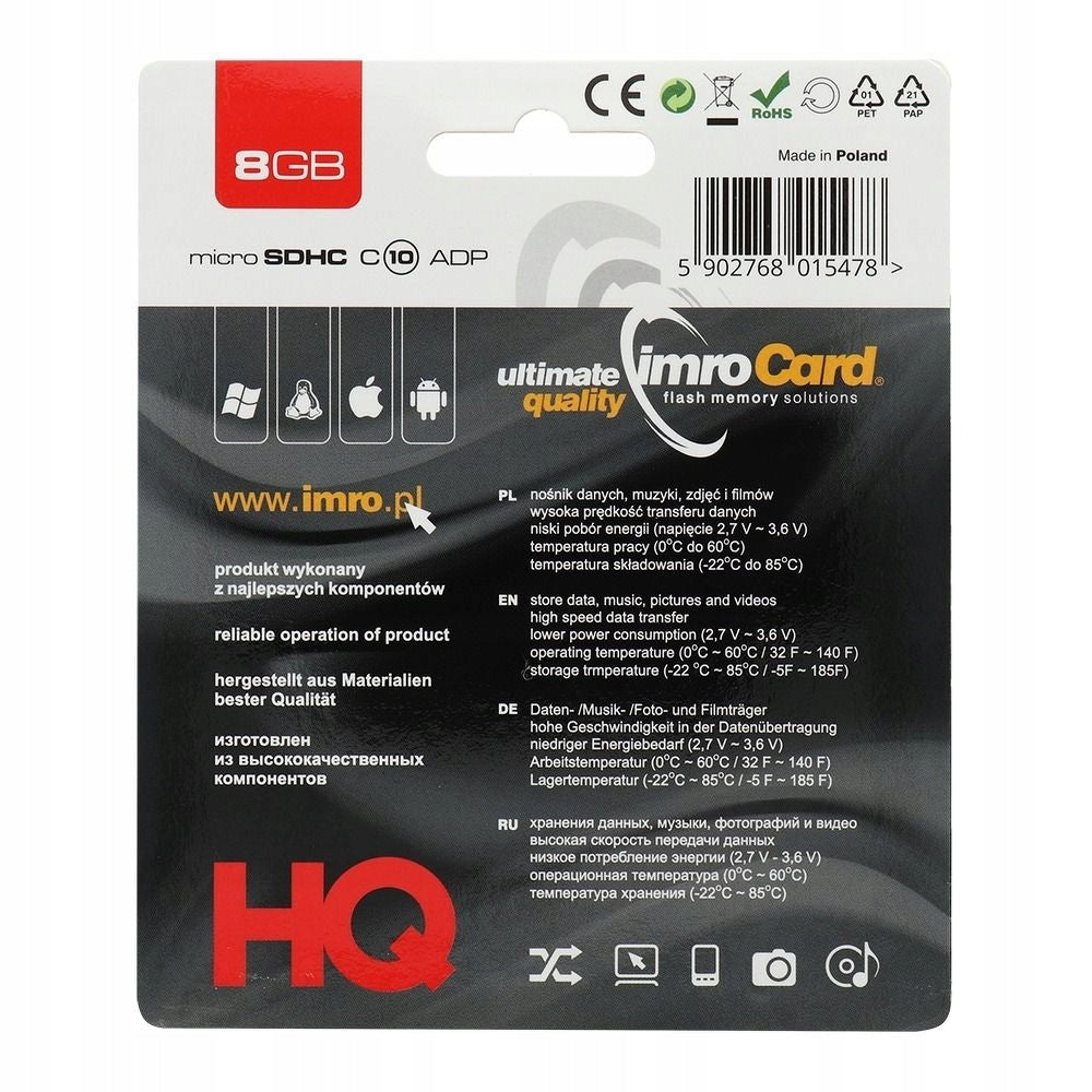 IMRO 8GB 100MB/s class 10 UHS I microSD memory card with SD adapter Manufacturer IMRO