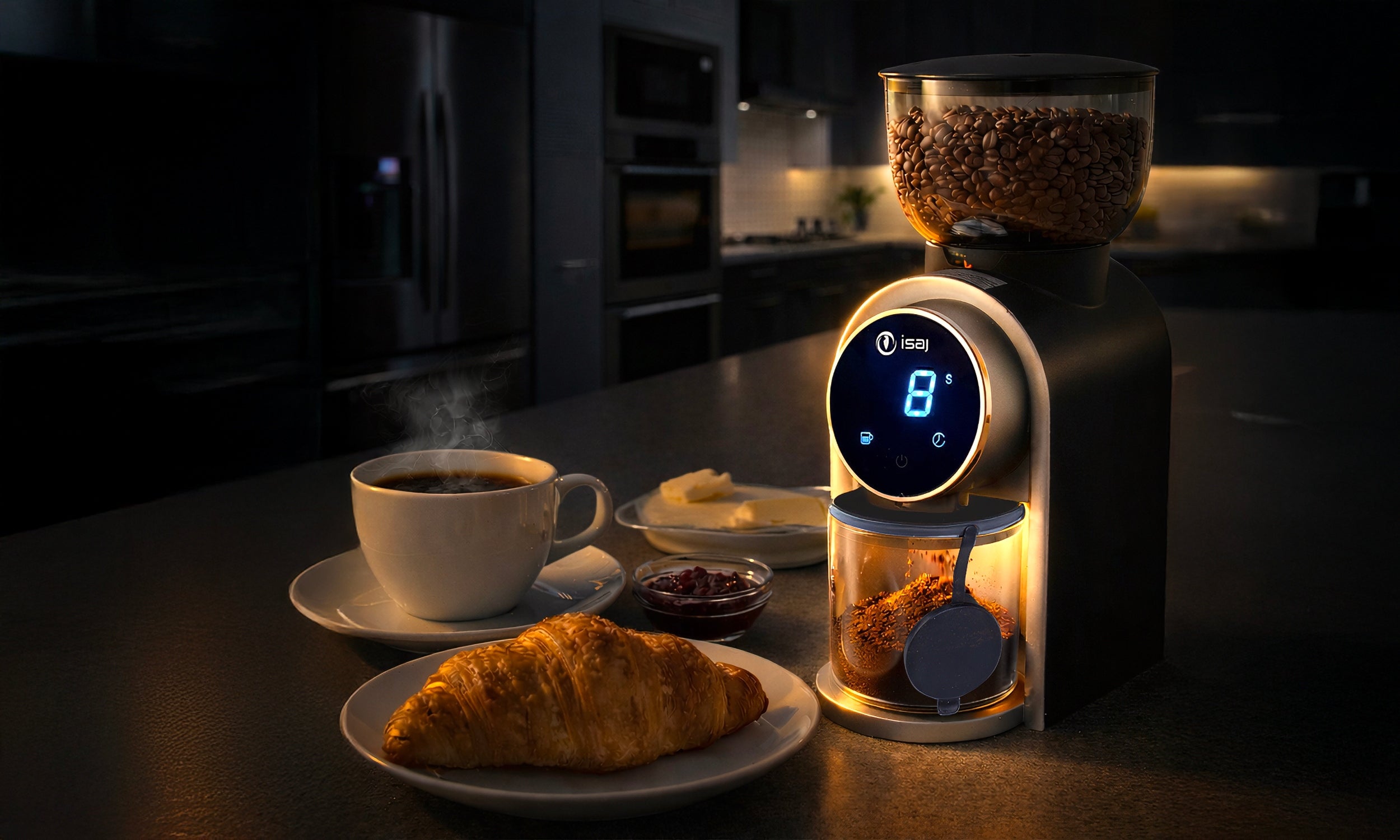INCANDESCENT ELECTRIC COFFEE GRINDER ISAJ CF2 AUTOMATIC GRINDING ADJUSTMENT Manufacturer code 3021