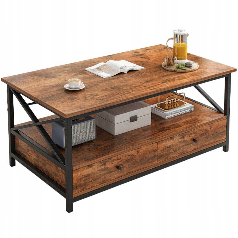 INDUSTRIAL BENCH WOODEN COFFEE TABLE LOFT DRAWERS FOR LIVING ROOM 100CM