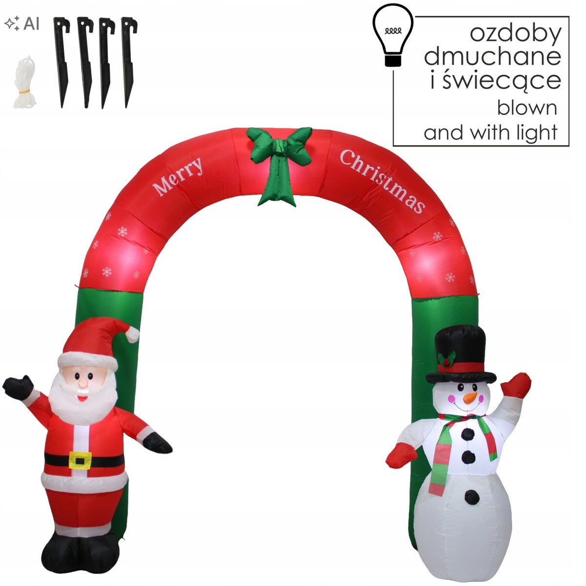 INFLATABLE BOW WITH SANTA CLAUS AND LED SNOWMAN 240 CM *0448 Packaging status original