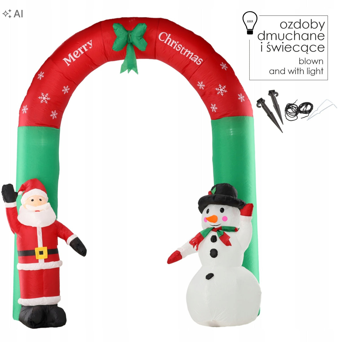 INFLATABLE BOW WITH SANTA CLAUS AND LED SNOWMAN 240 CM *0448