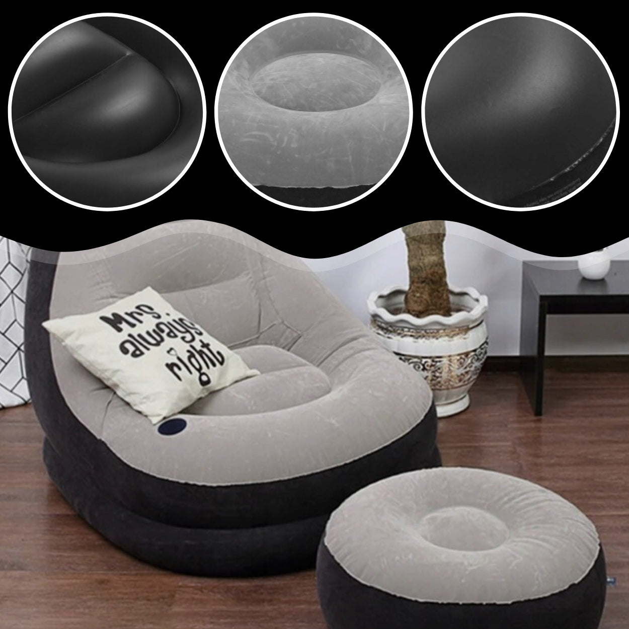 INFLATABLE CHAIR POUF BEACH LOUNGER WITH FOOTREST INFLATABLE CHAIR Brand MEMFLOW