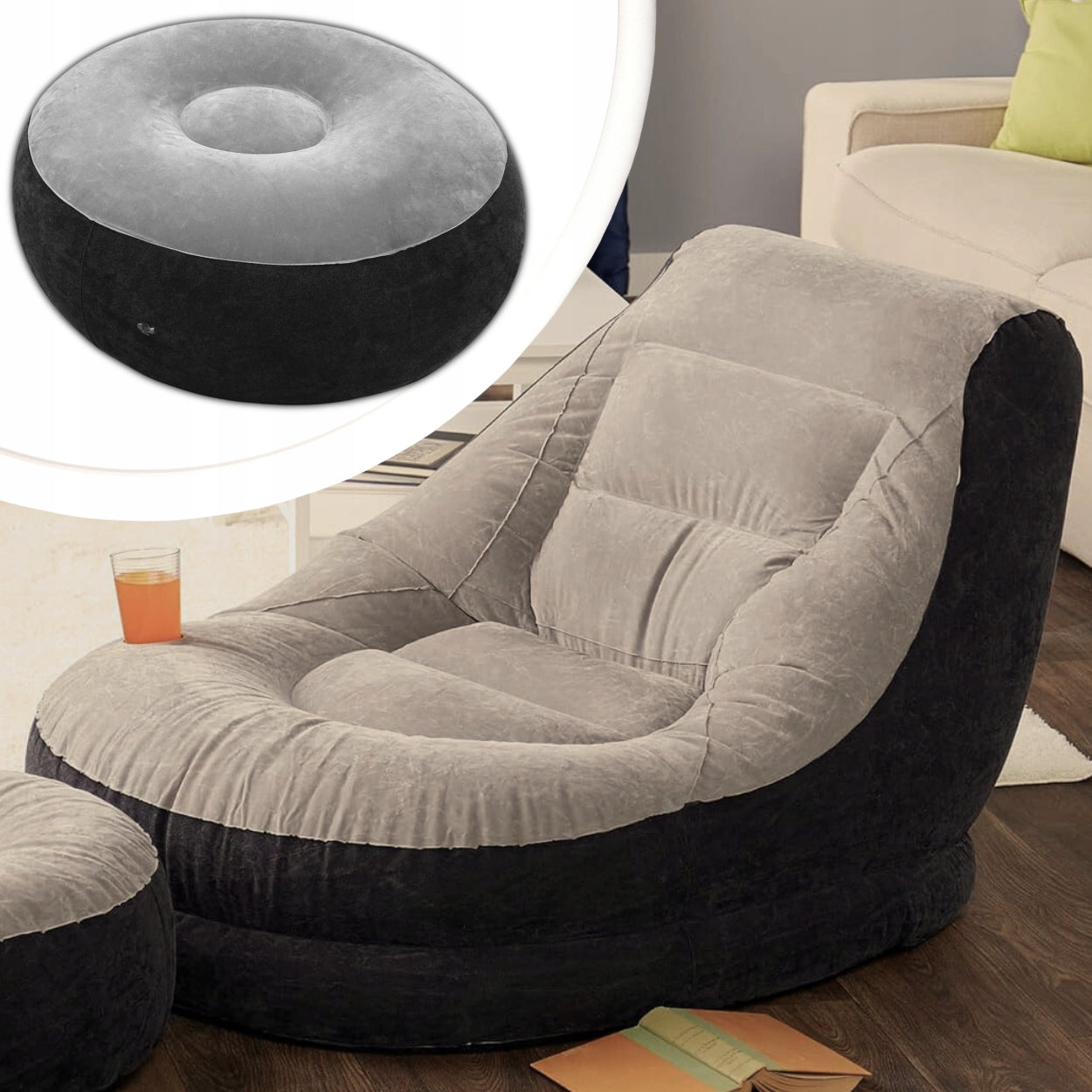 INFLATABLE CHAIR POUF BEACH LOUNGER WITH FOOTREST INFLATABLE CHAIR Kind sunbed