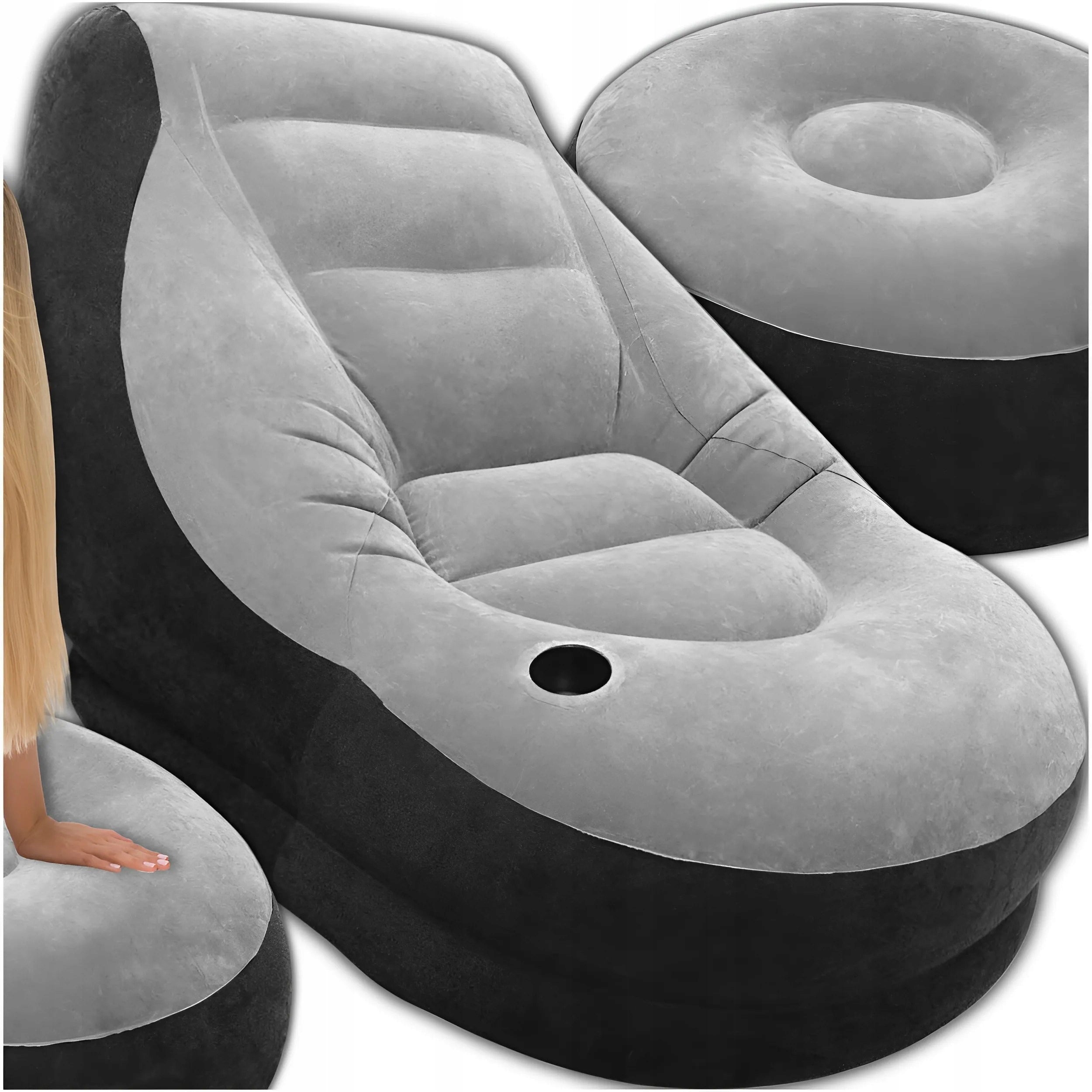 INFLATABLE CHAIR POUF BEACH LOUNGER WITH FOOTREST INFLATABLE CHAIR