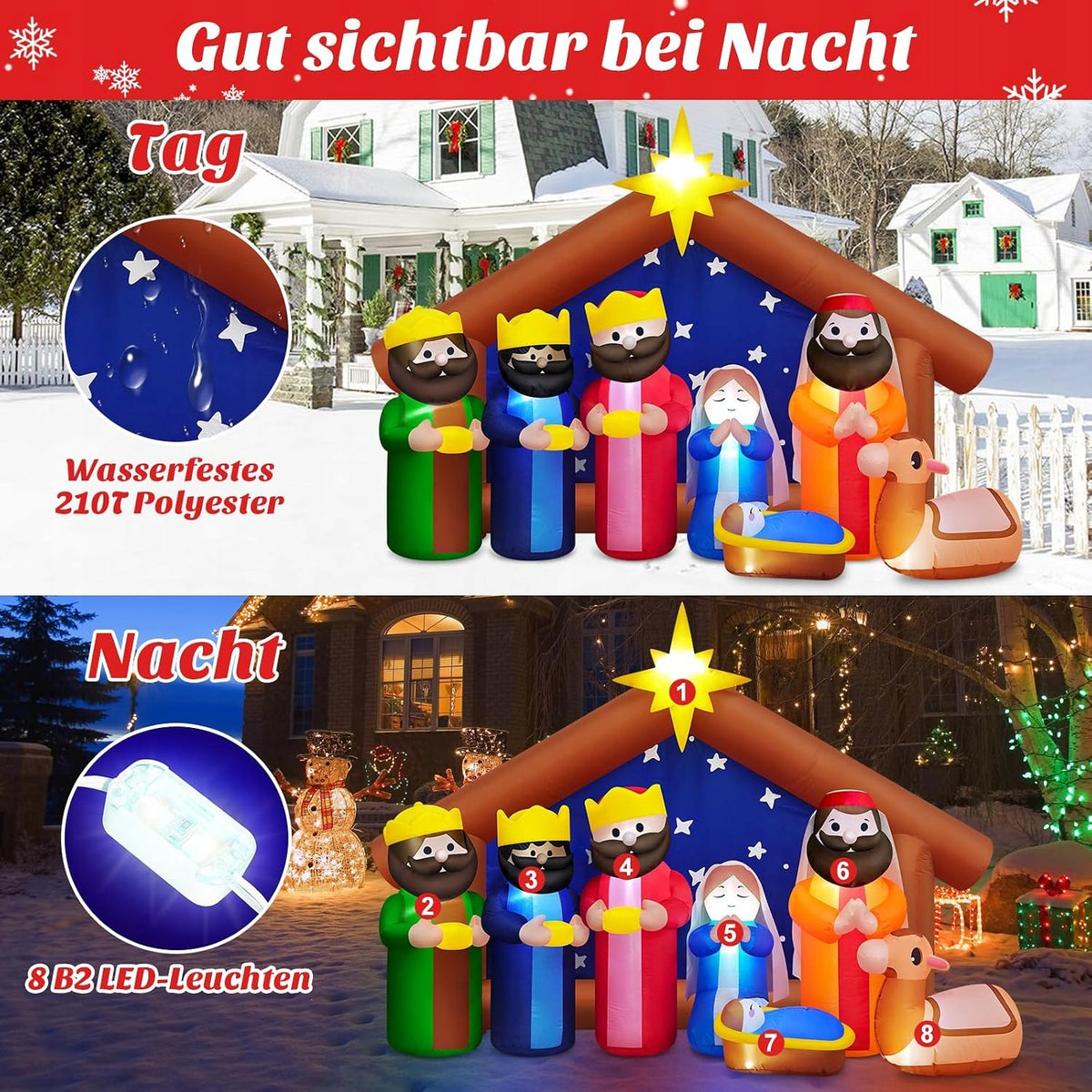 INFLATABLE CHRISTMAS NATIVITY SCENE 240CM LED GARDEN CHRISTMAS DECORATION Packaging status original