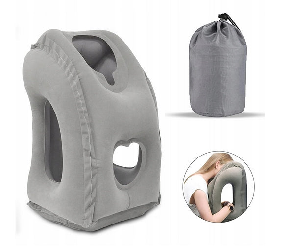 INFLATABLE CROISSANT TRAVEL PILLOW PUMPED FOR AIRPLANE CAR WITH HOLES