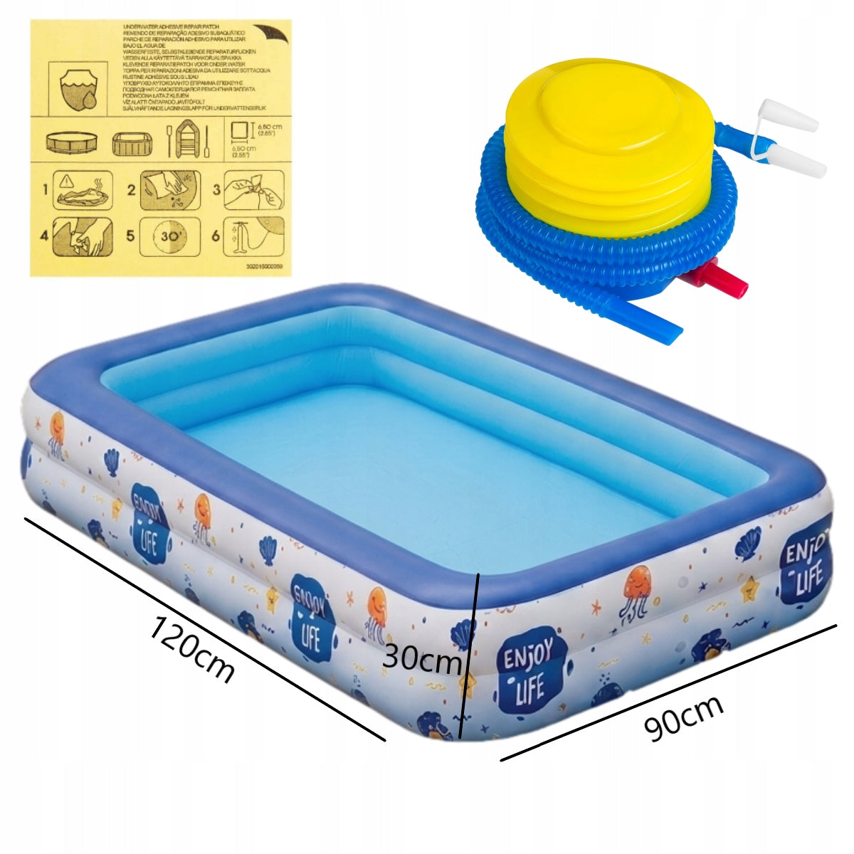 INFLATABLE GARDEN POOL FOR CHILDREN RECTANGULAR 120x90x30cm + PUMP AND PATCH Brand no brand