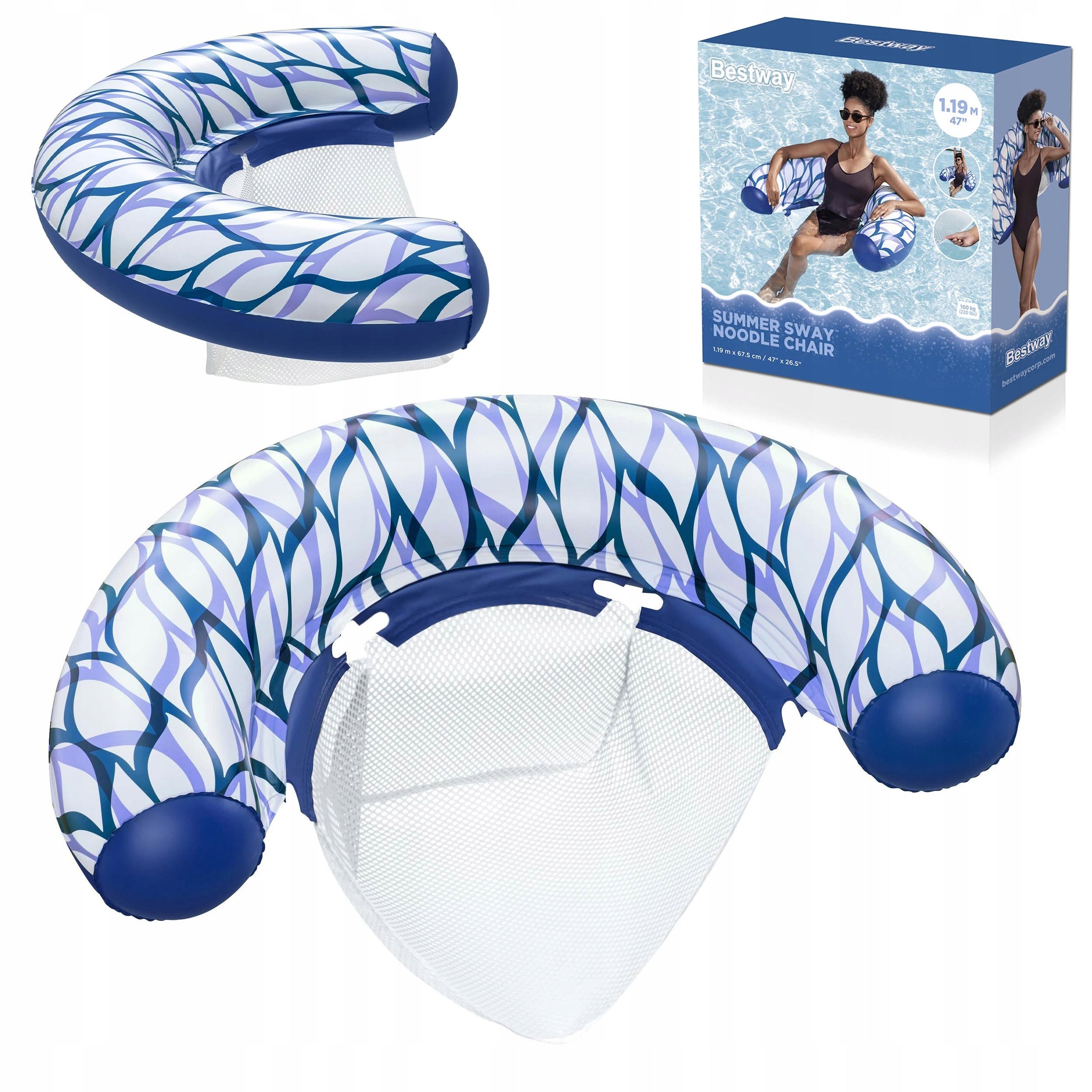 INFLATABLE SWIMMING CHAIR BEACH MATTRESS WATER 119x67,5 BESTWAY