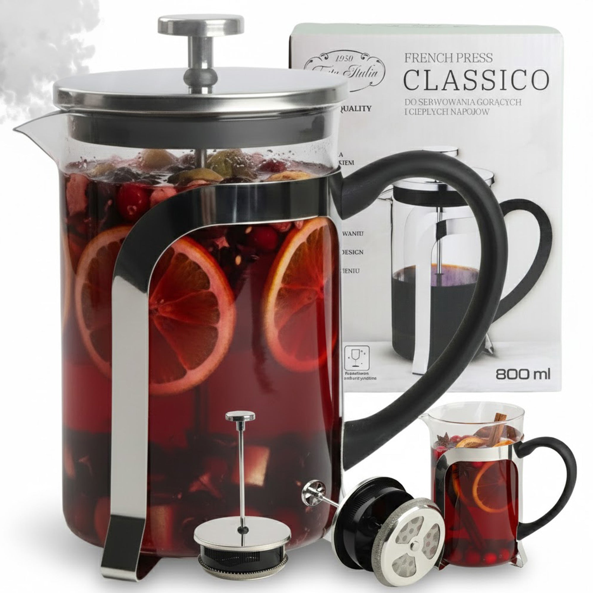 INFUSER GLASS TEA POT HERBS 800ML PISTON FESTA COFFEE MAKER