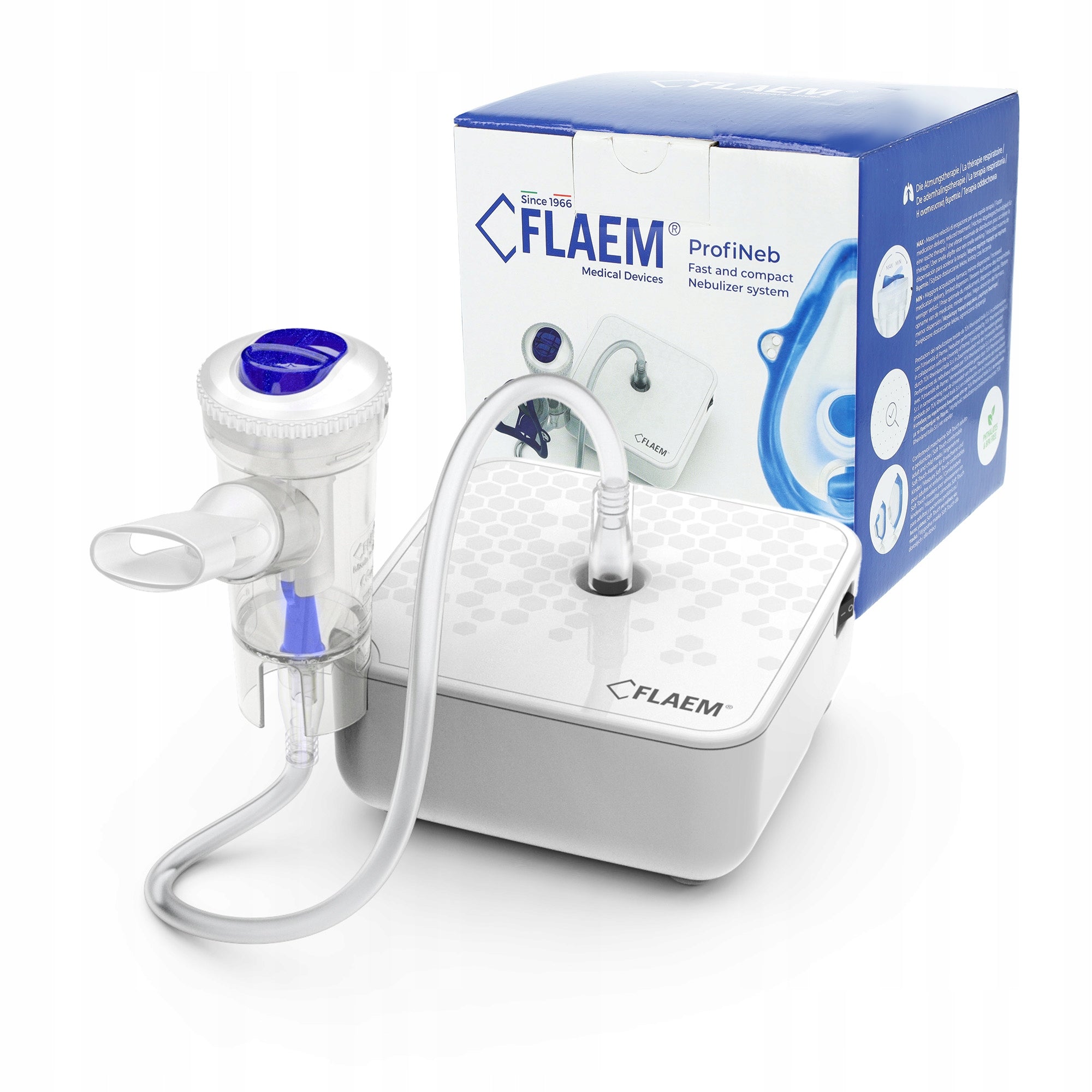 INHALER NEBULIZER SILENT COMPACT CERTIFIED FLAEM PROFINEB 2 MASKS EAN (GTIN) 8018294017828