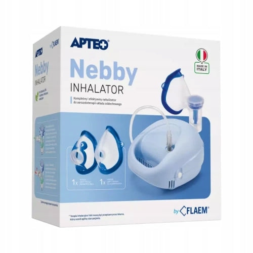 INHALER PISTON NEBULISER FOR ADULT CHILDREN NEBBY BY FLAEM - APTEO Packaging status original