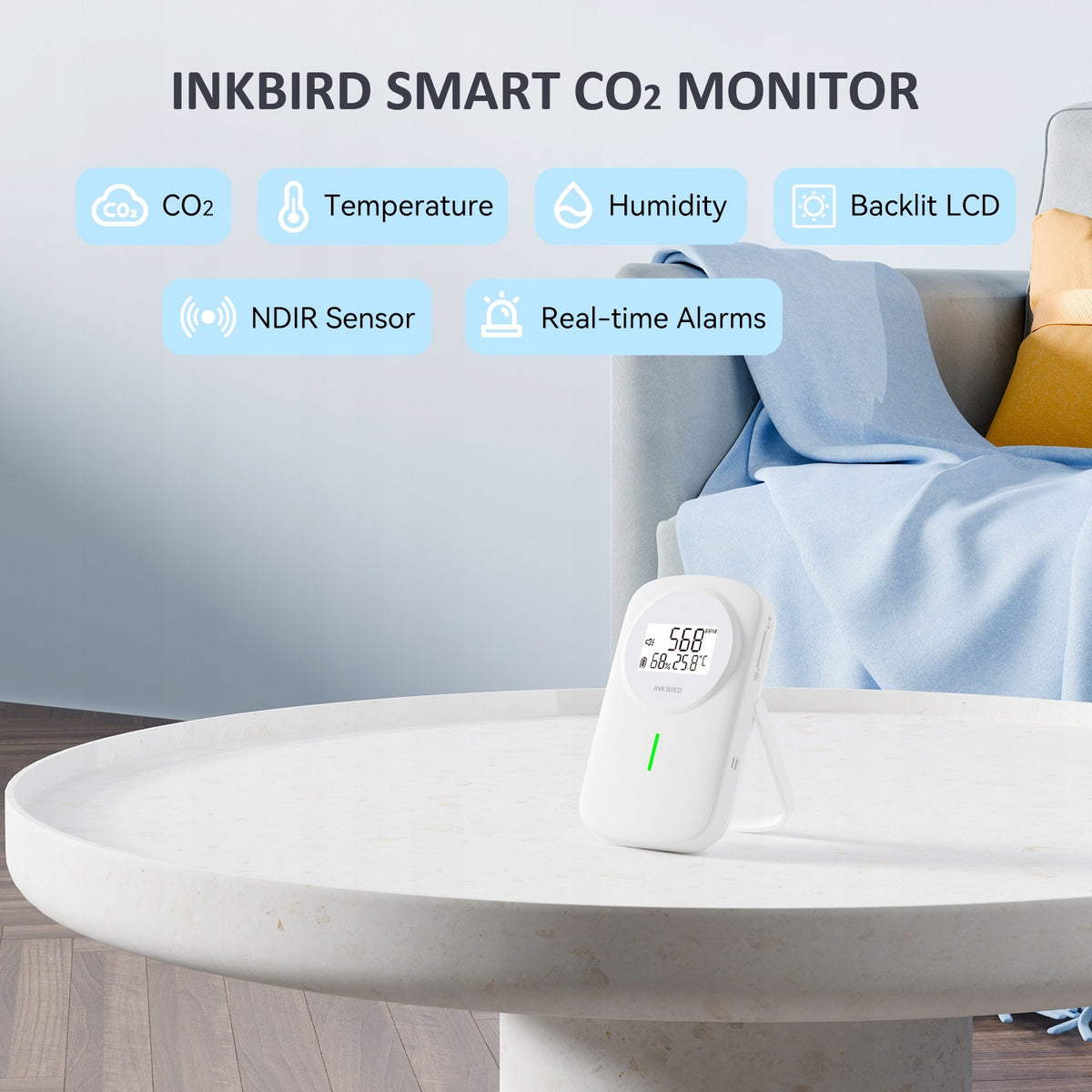 INKBIRD CO2 Detector Rechargeable NDIR Temperature Humidity Monitor IAM-O2 Packaging status original
