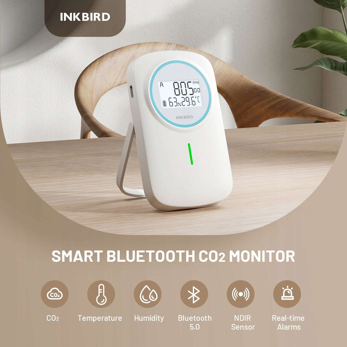 INKBIRD IAM-T2 Bluetooth CO2 Detector NDIR Temperature Humidity Monitor Manufacturer code IB-1110-BI