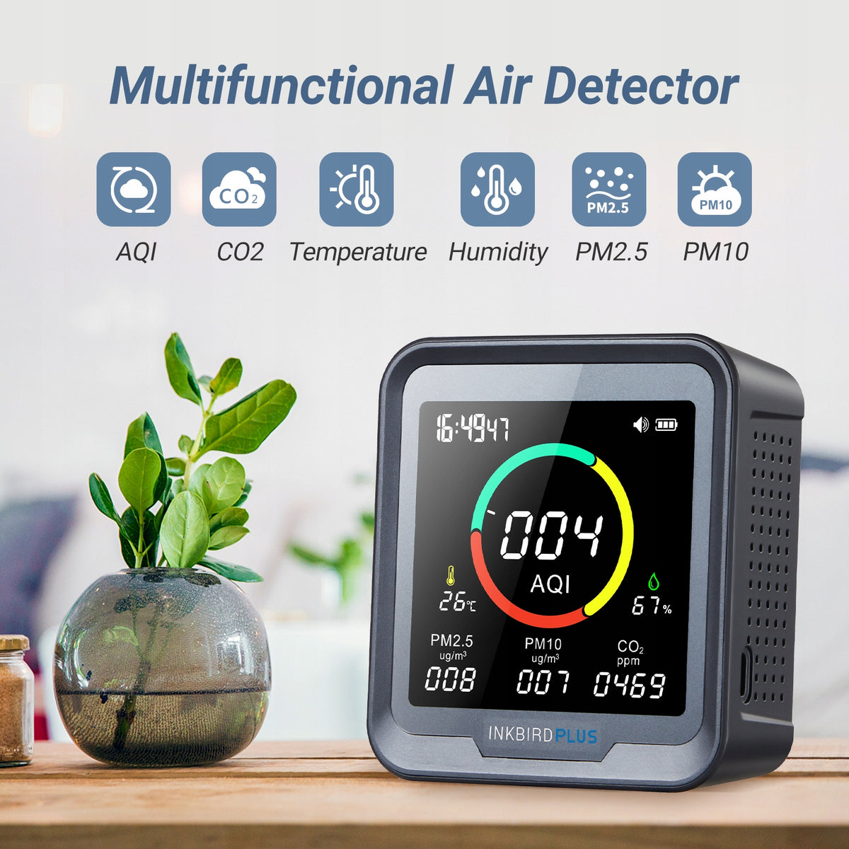 INKBIRD PTH-9A Indoor Air Quality Monitor Detects CO2 PM2.5 AQI Packaging status original