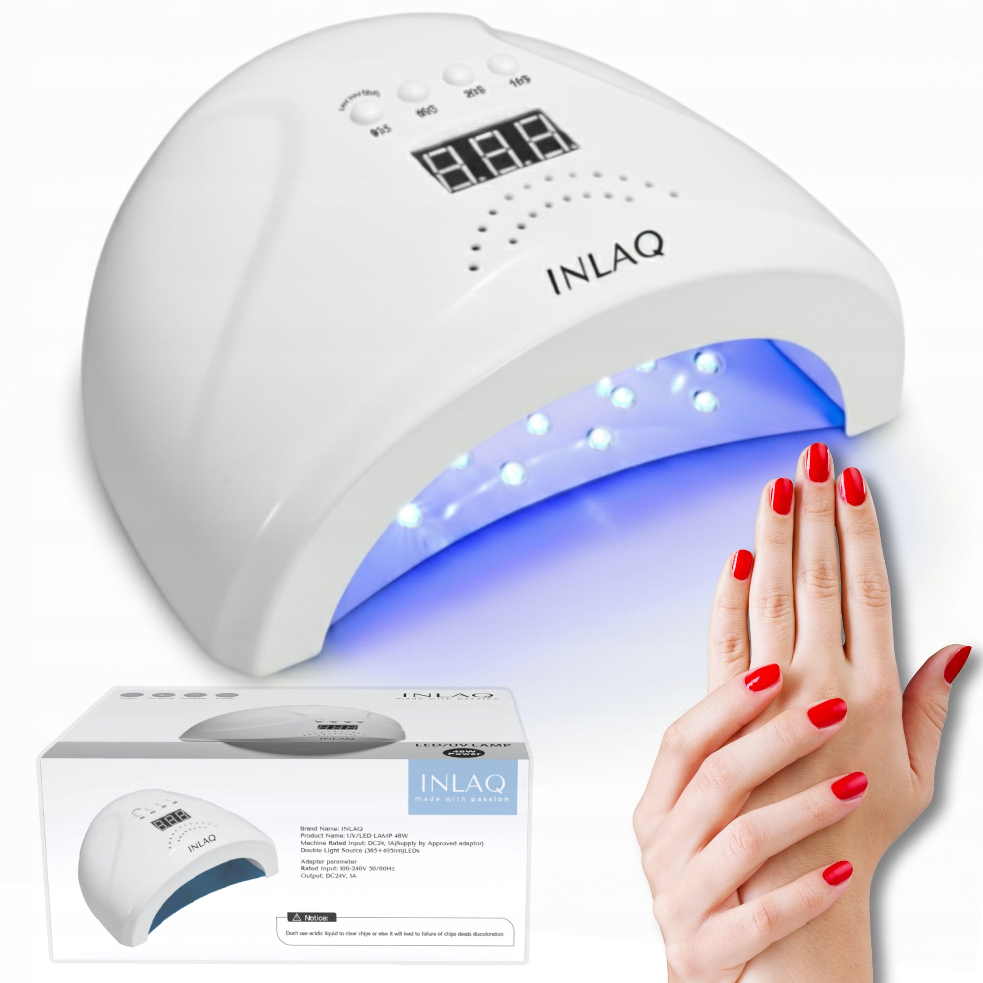 INLAQ 48W UV LED Nail Lamp Hybrid Gels, Sensor, Removable Base