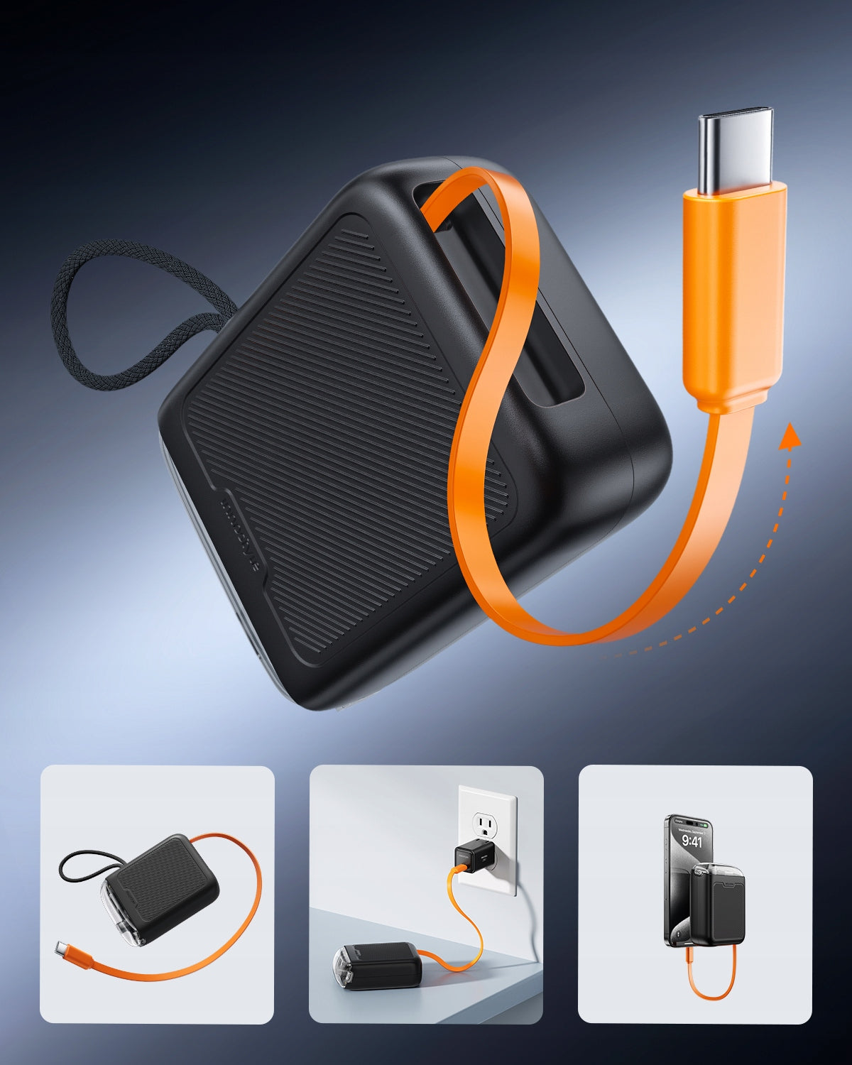 INNOSTYLE MINI POWERBANK 10000MAH 2X USB-C TYPE C 33W EXPANDABLE USB-C CABLE Batteries included yes